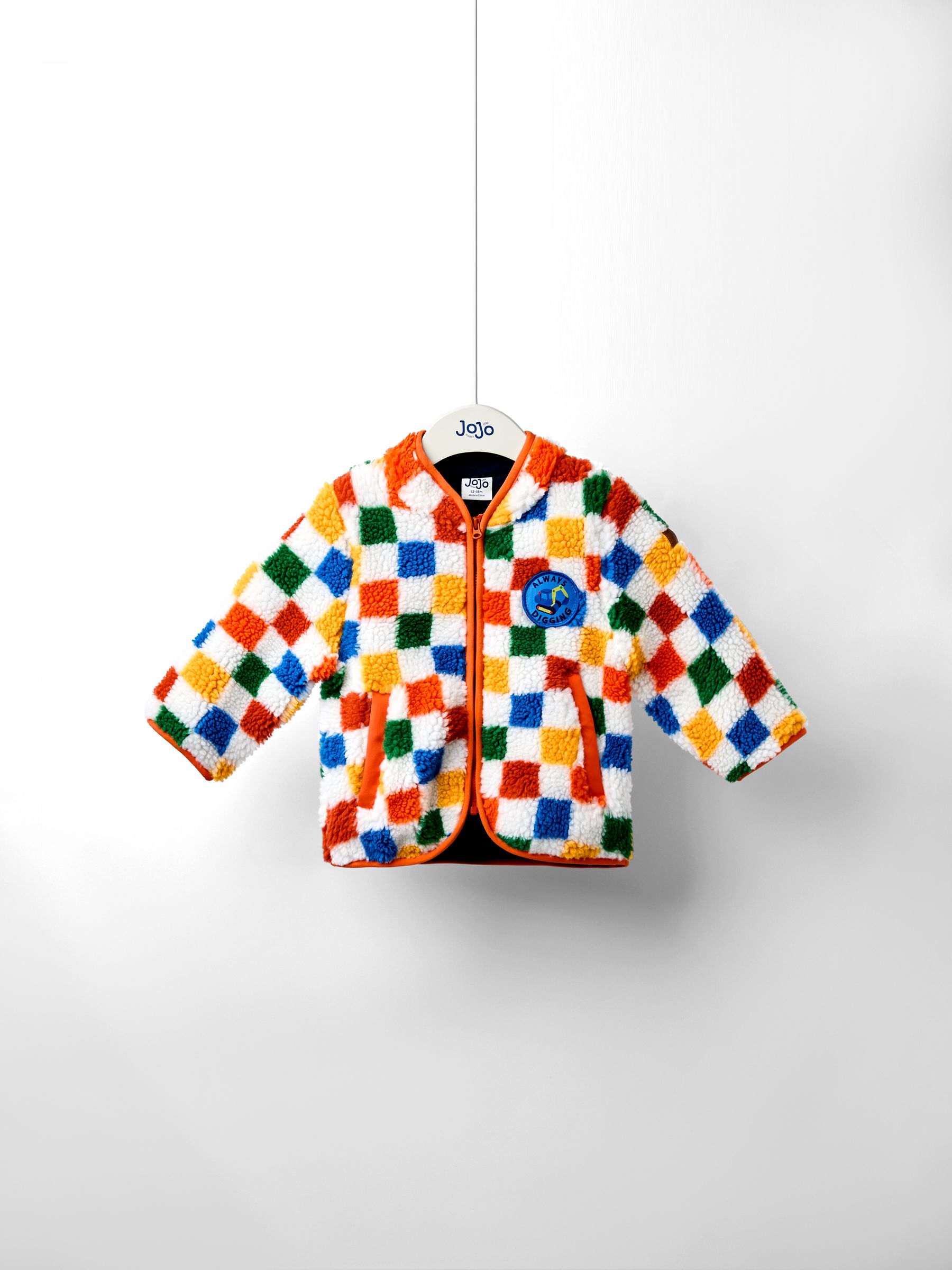 Orange Bright Checkerboard Borg Jacket - Image 1 of 6