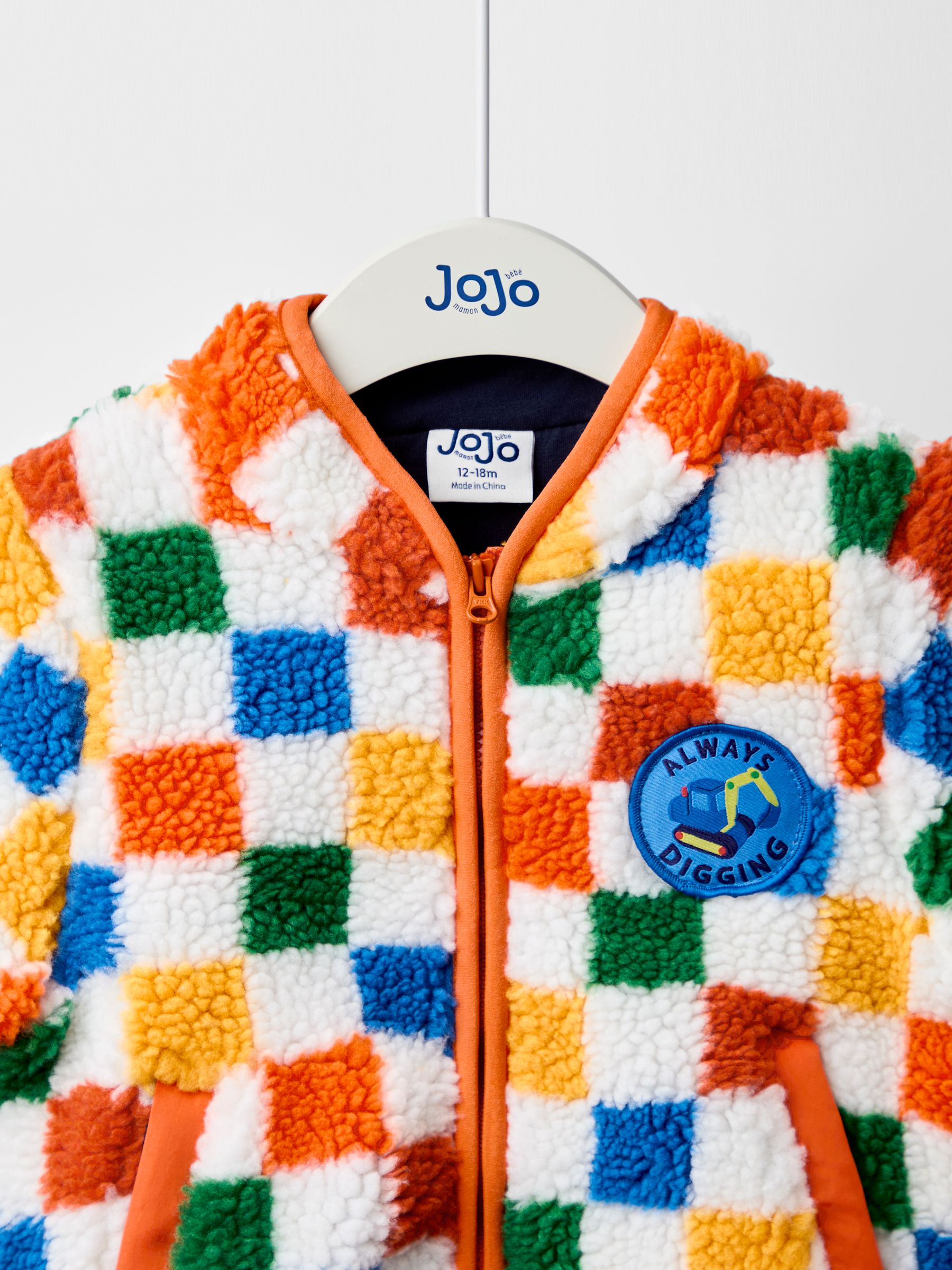 Orange Bright Checkerboard Borg Jacket - Image 3 of 6
