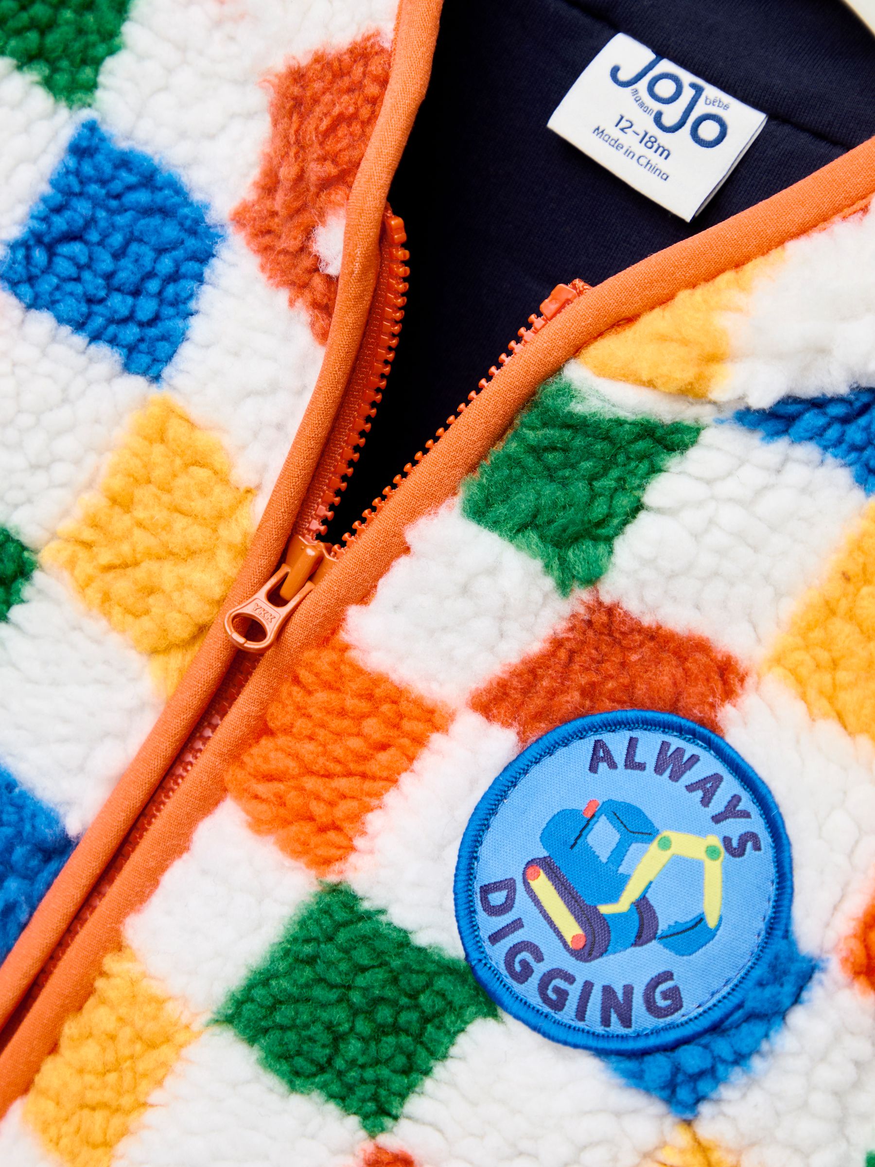 Orange Bright Checkerboard Borg Jacket - Image 9 of 10
