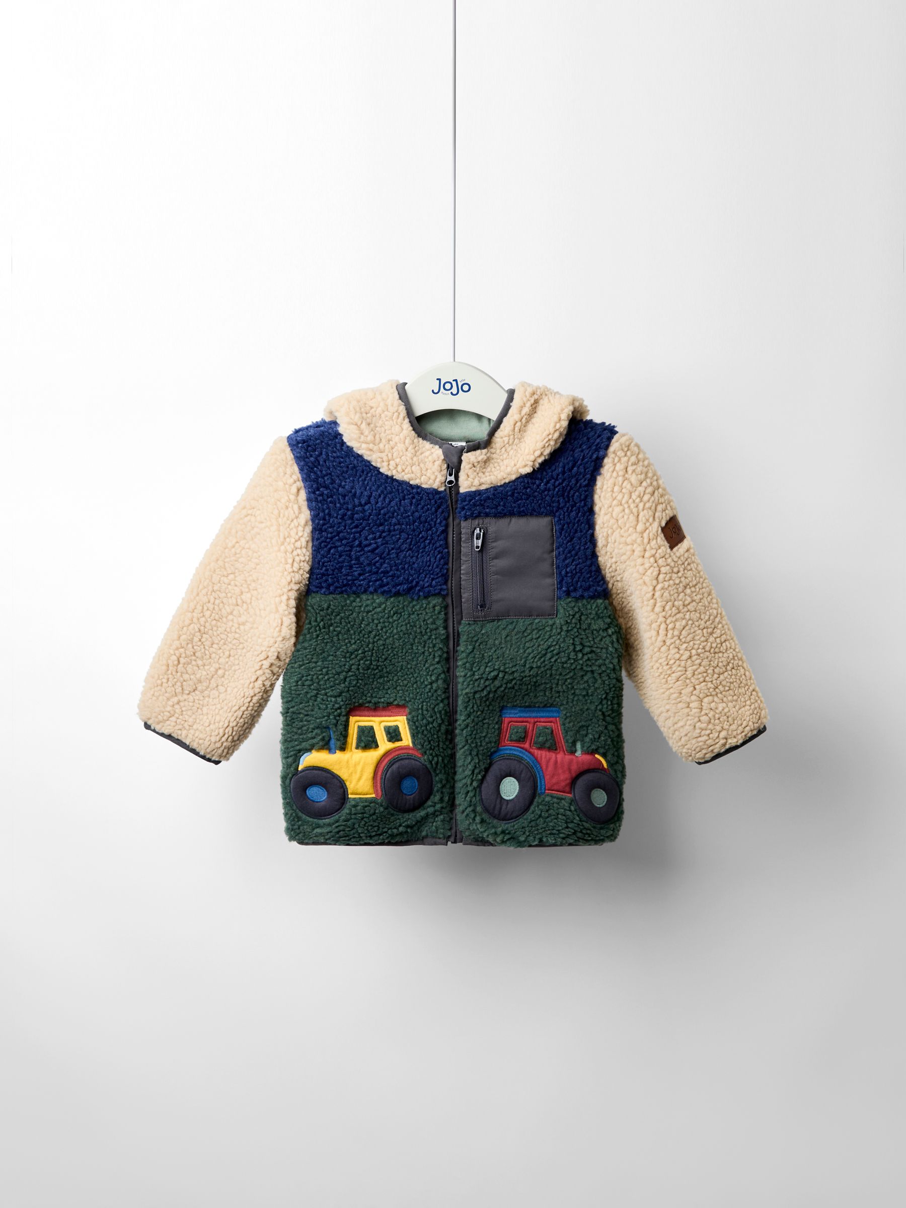 Khaki Green Tractor Appliqué Teddy Fleece Jacket - Image 1 of 6