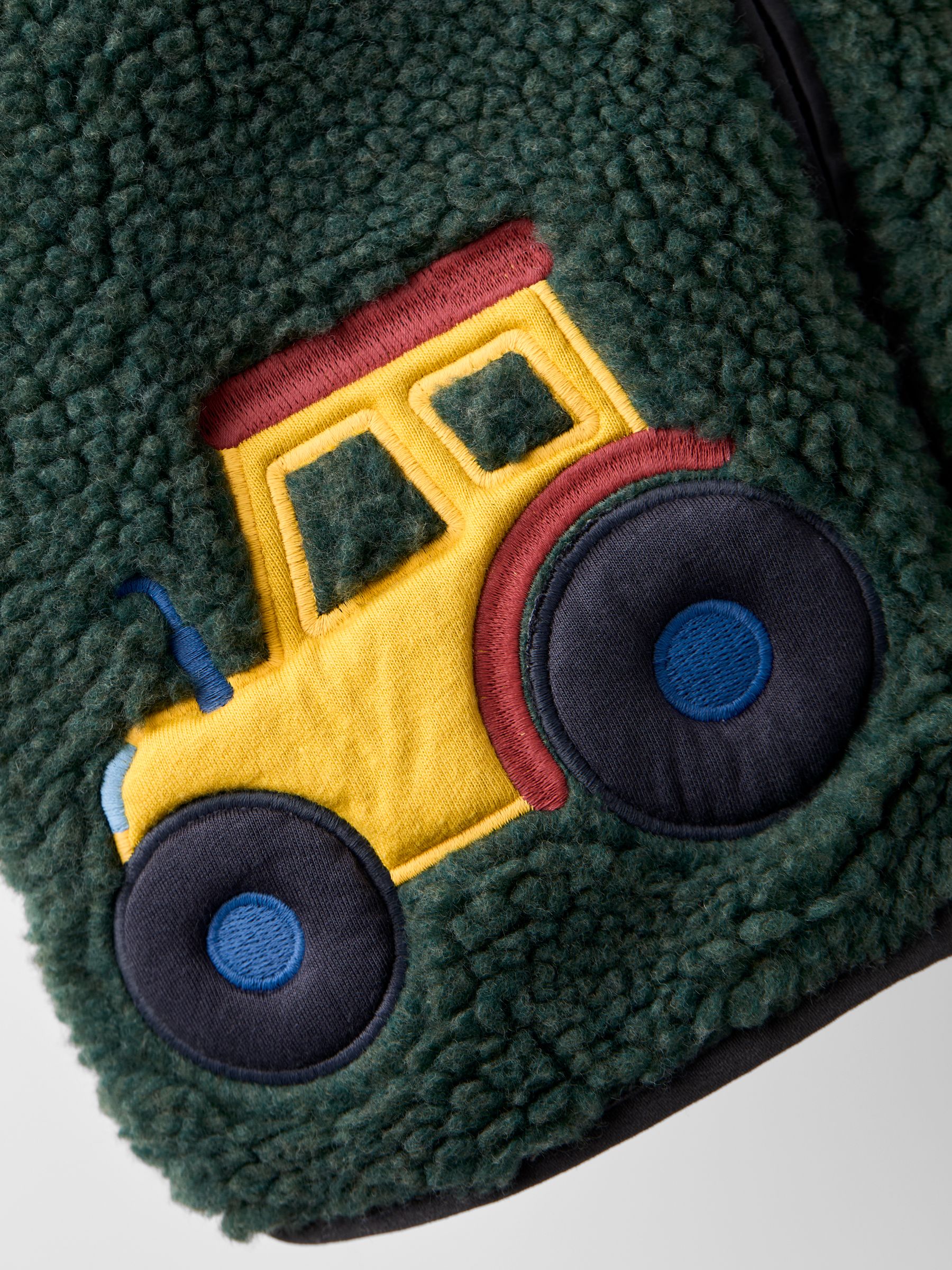 Khaki Green Tractor Appliqué Teddy Fleece Jacket - Image 5 of 6