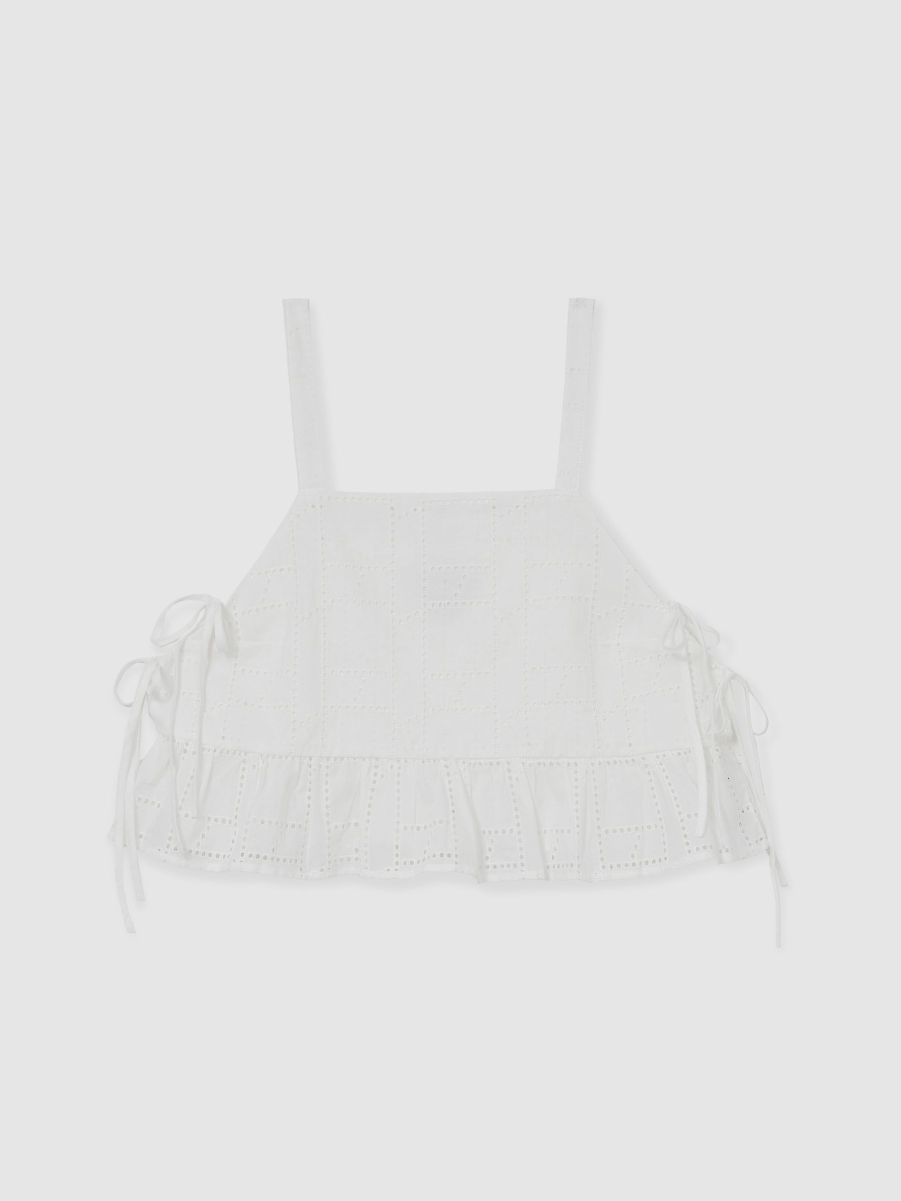 Cotton Broderie Side-Tie Cropped Top in White - Image 2 of 7