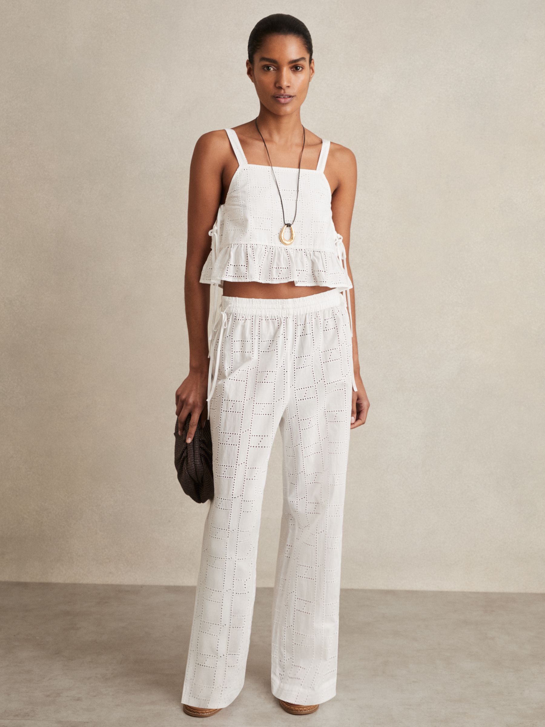 Cotton Broderie Side-Tie Cropped Top in White - Image 3 of 7