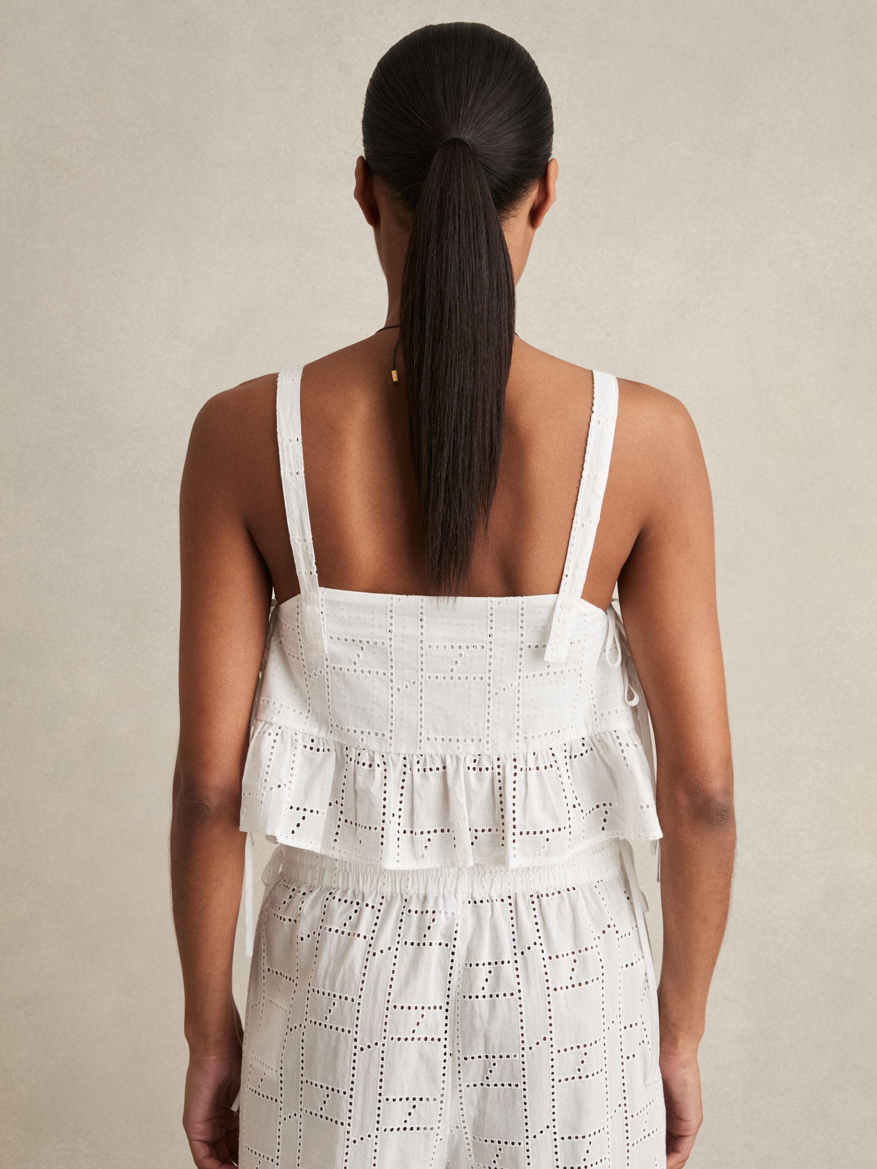 Cotton Broderie Side-Tie Cropped Top in White - Image 5 of 7
