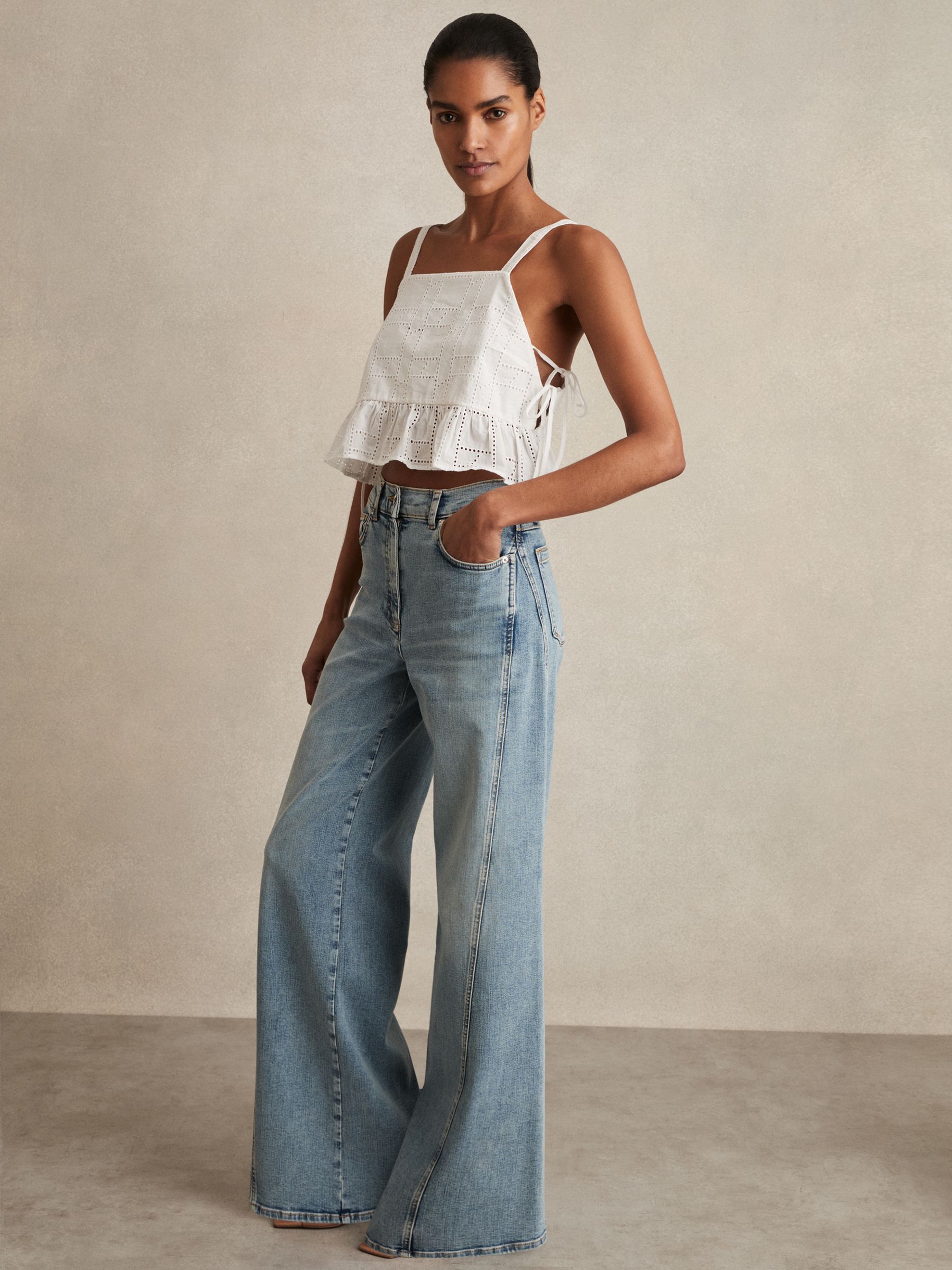 Cotton Broderie Side-Tie Cropped Top in White - Image 6 of 7