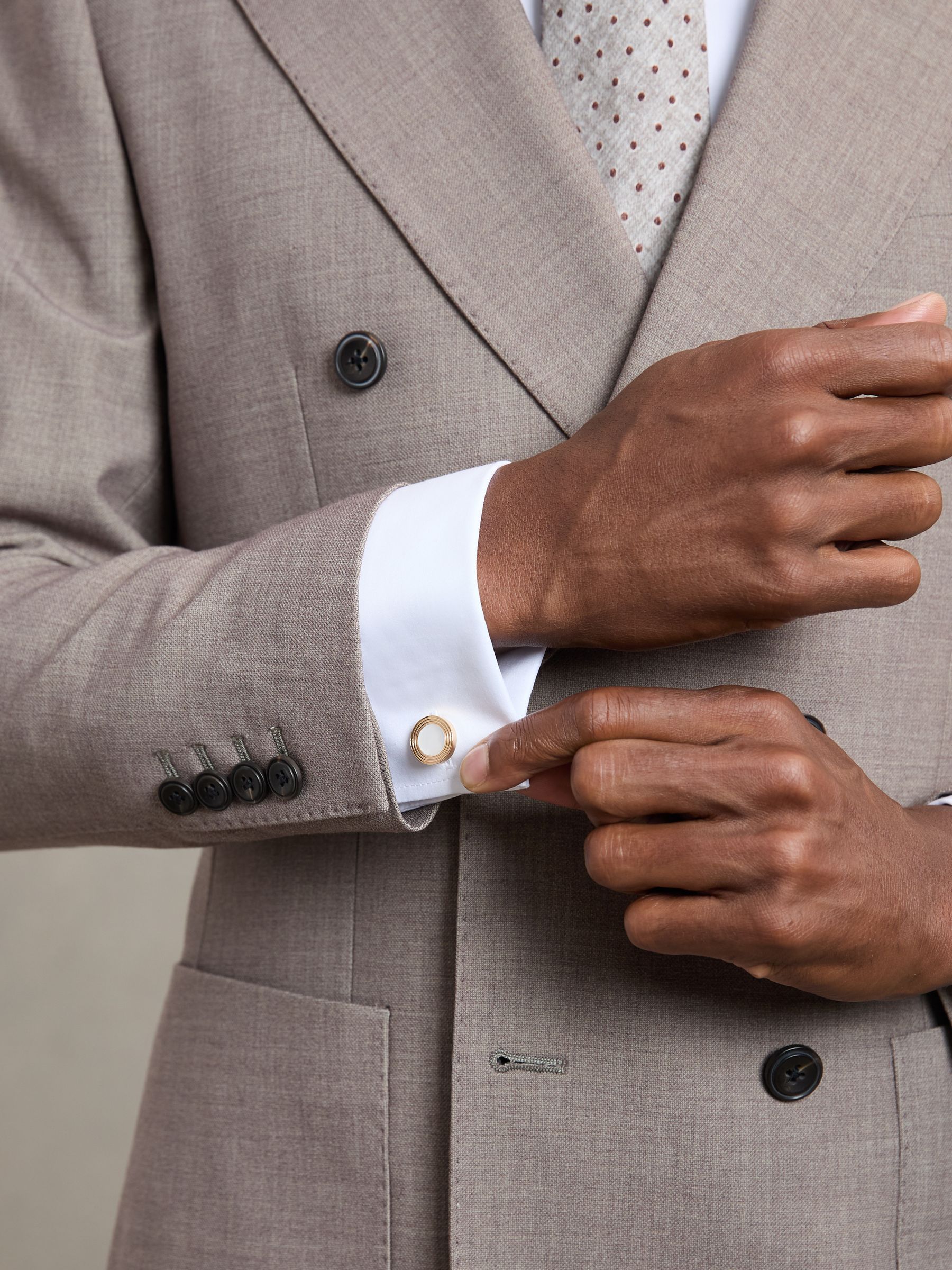 Inlaid Round Ridge Cufflinks in Gold Tone - Image 2 of 5