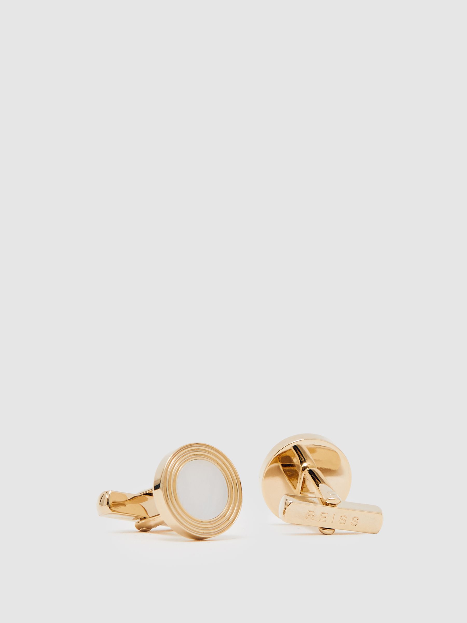 Inlaid Round Ridge Cufflinks in Gold Tone - Image 3 of 5