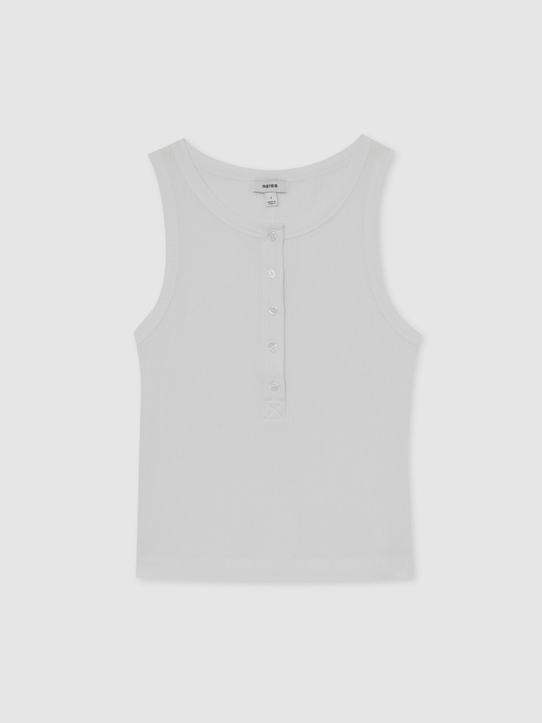 Fine-Rib Button-Placket Vest in White - Image 2 of 6