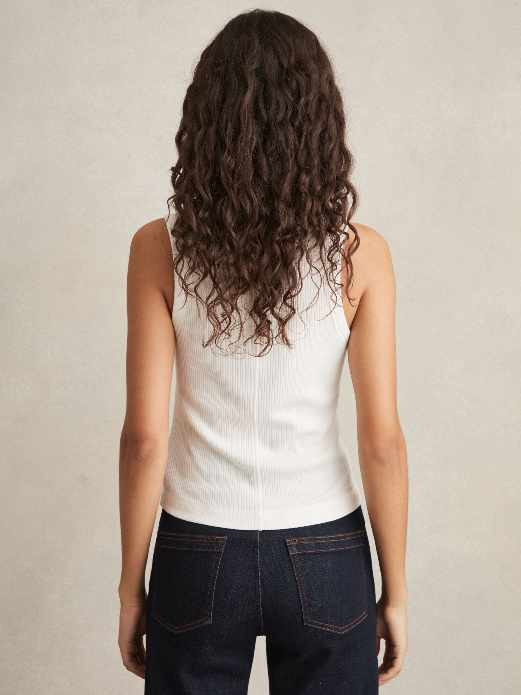 Fine-Rib Button-Placket Vest in White - Image 5 of 6