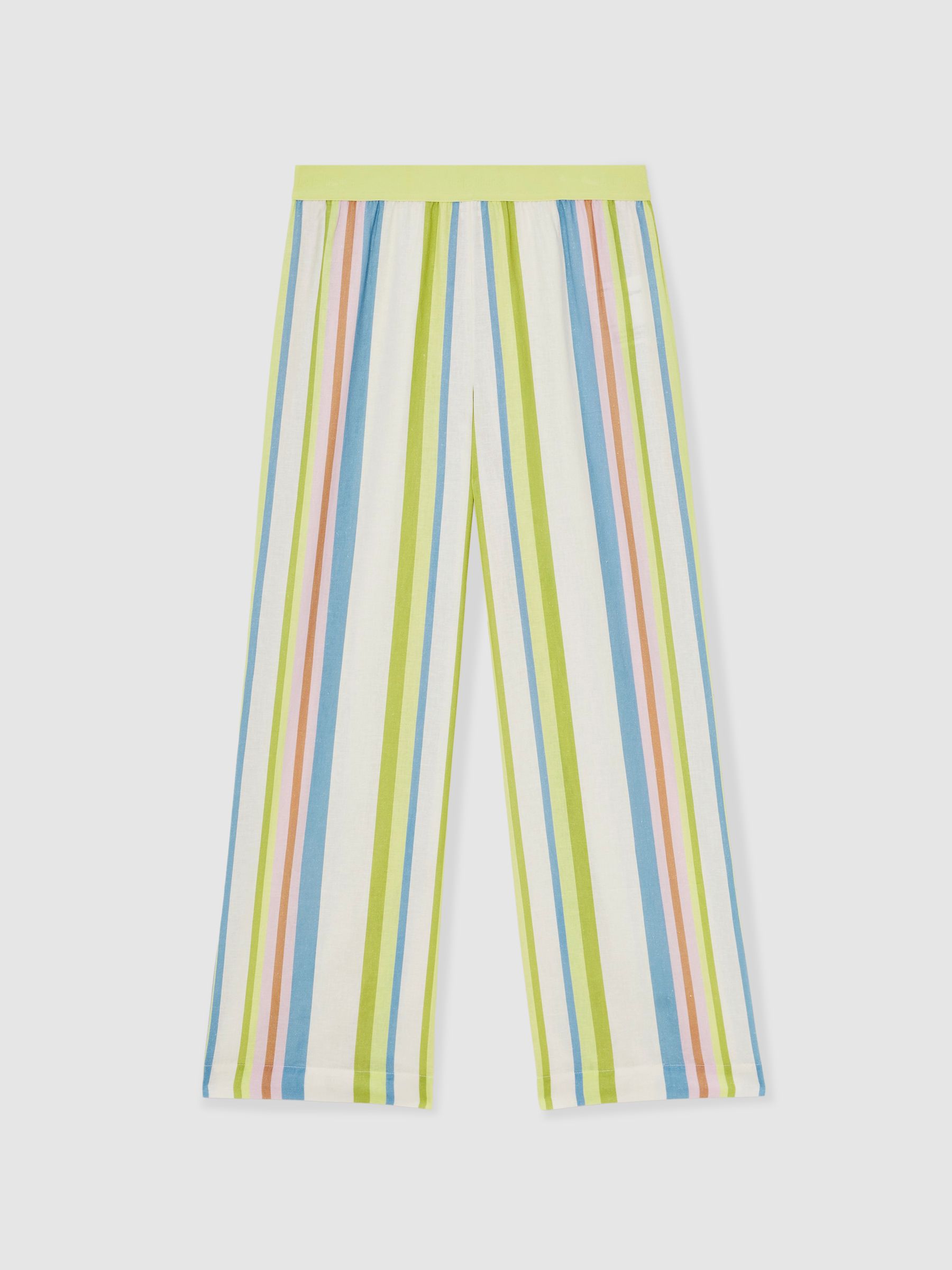 Linen-Blend Stripe Trousers in Green/Blue - Image 2 of 7