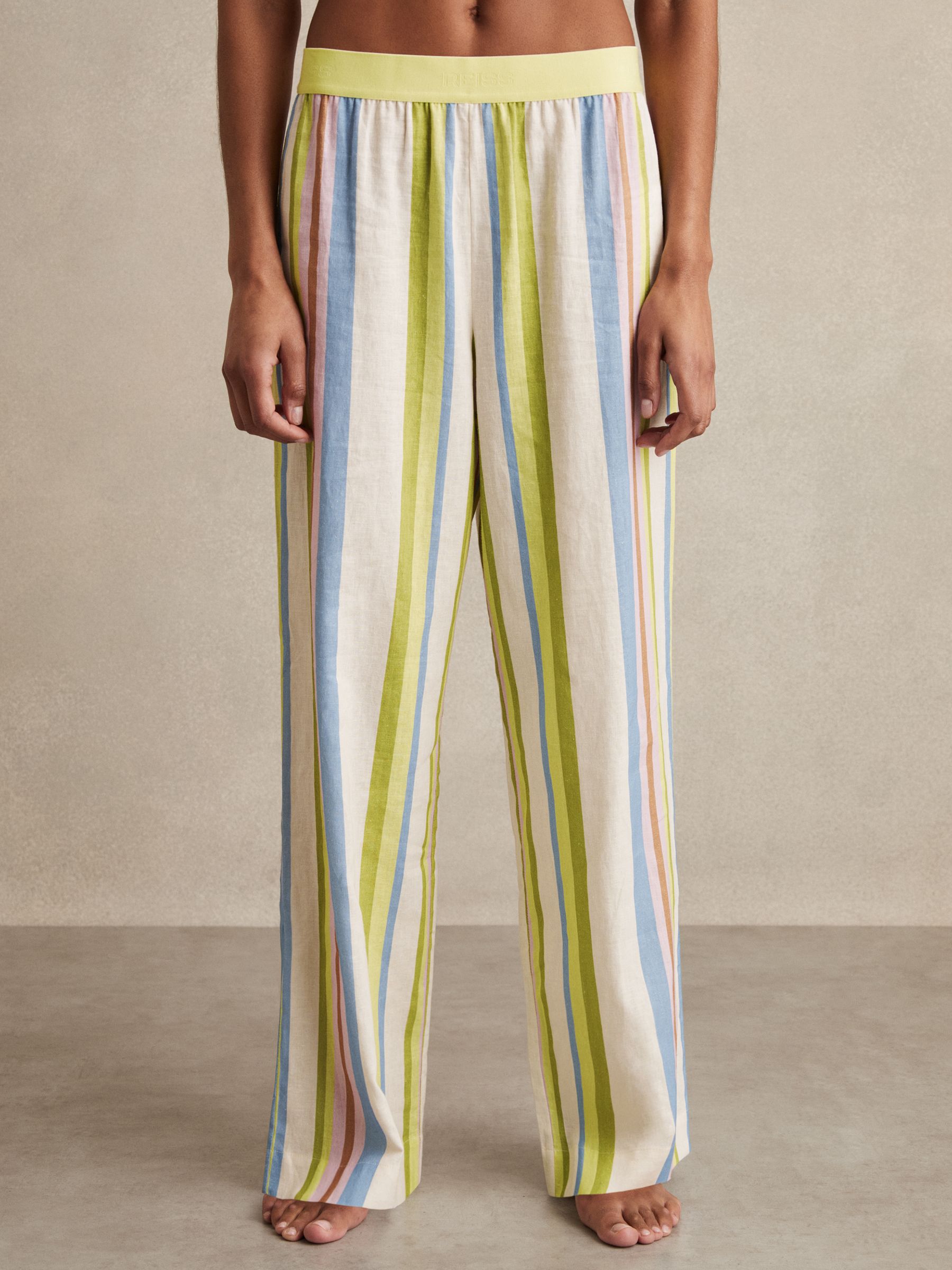 Linen-Blend Stripe Trousers in Green/Blue - Image 3 of 7
