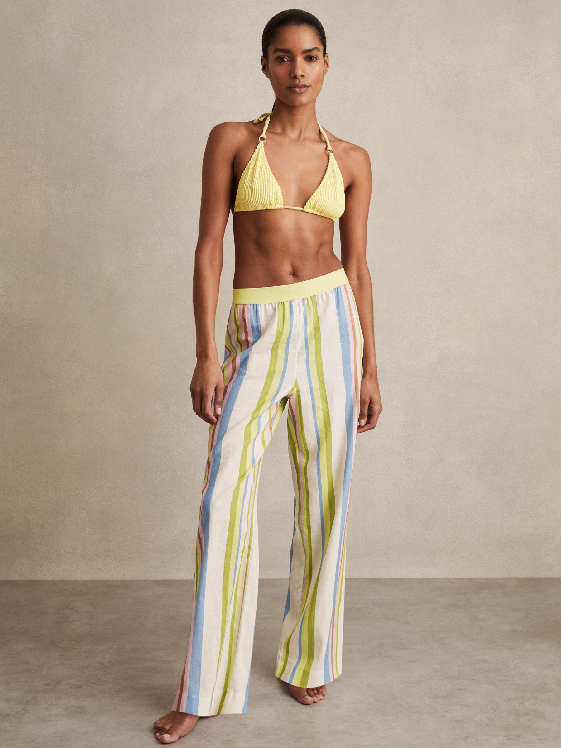 Linen-Blend Stripe Trousers in Green/Blue - Image 4 of 7