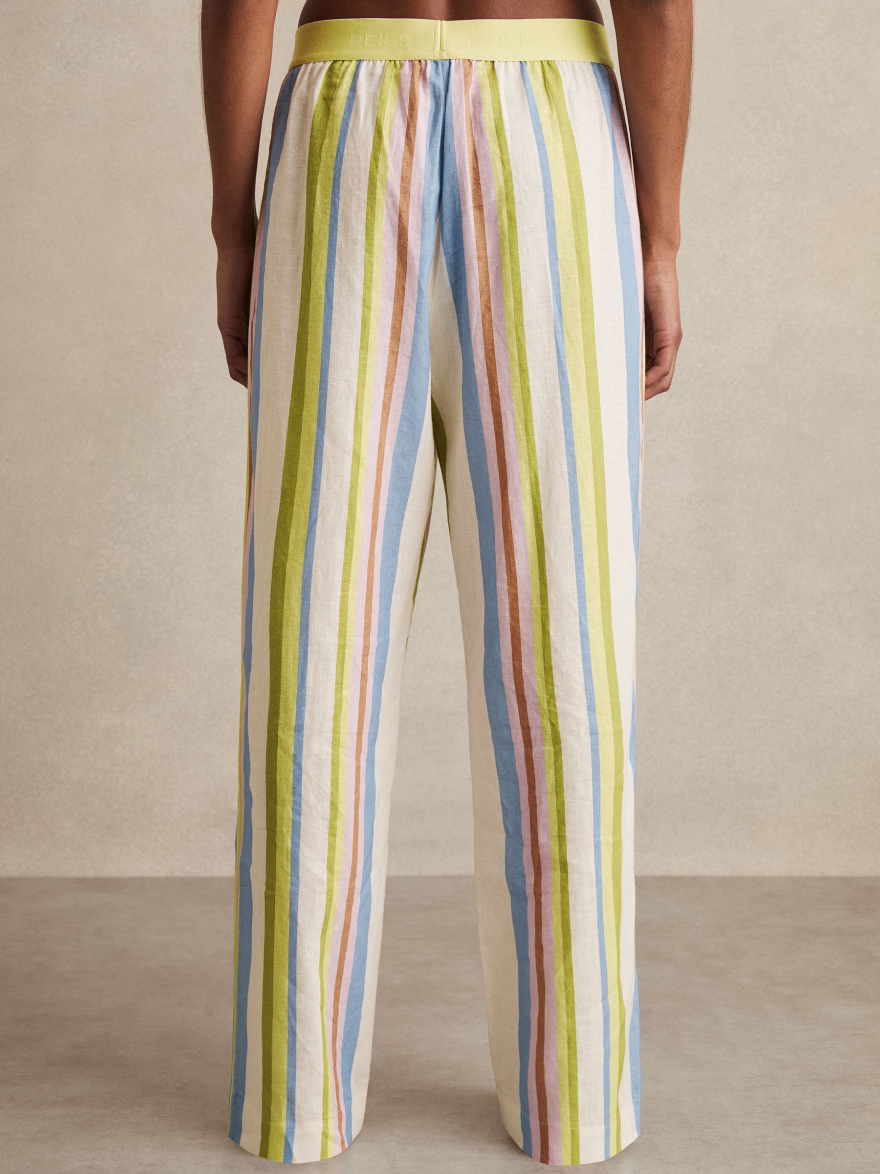 Linen-Blend Stripe Trousers in Green/Blue - Image 6 of 7