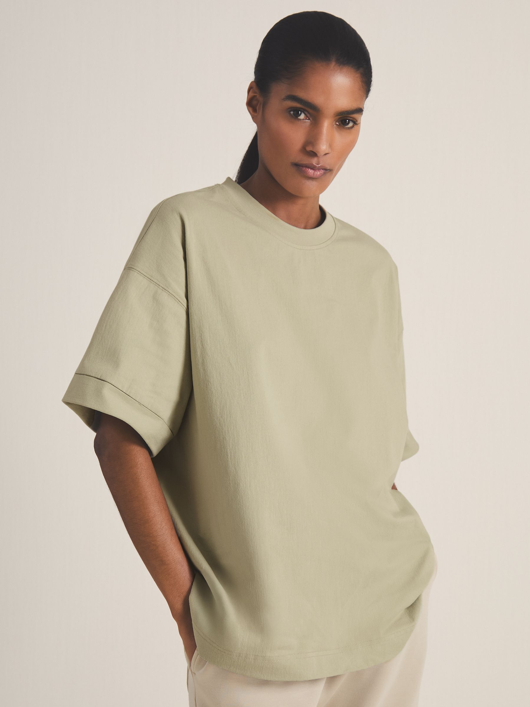 Reiss | Les 100 Ciels Oversize T-Shirt in Sage Green - Image 3 of 6