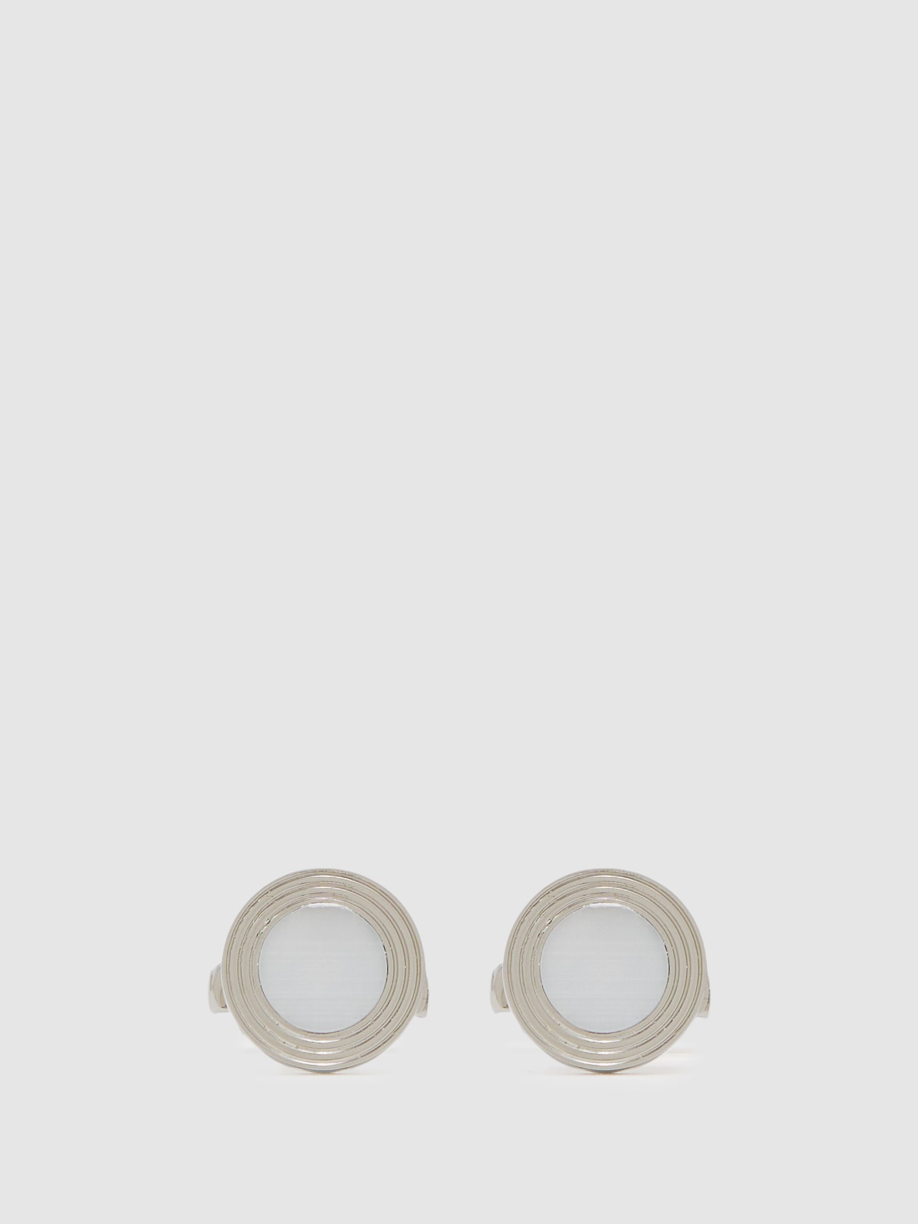 Inlaid Round Ridge Cufflinks in Silver Tone - Image 1 of 5