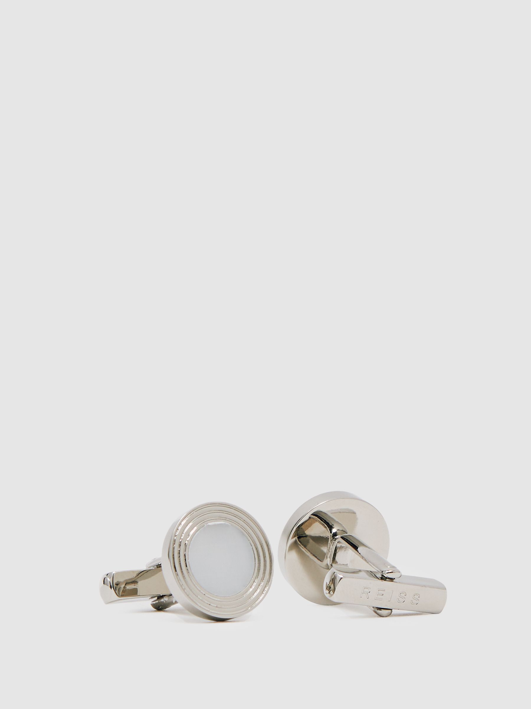 Inlaid Round Ridge Cufflinks in Silver Tone - Image 3 of 5