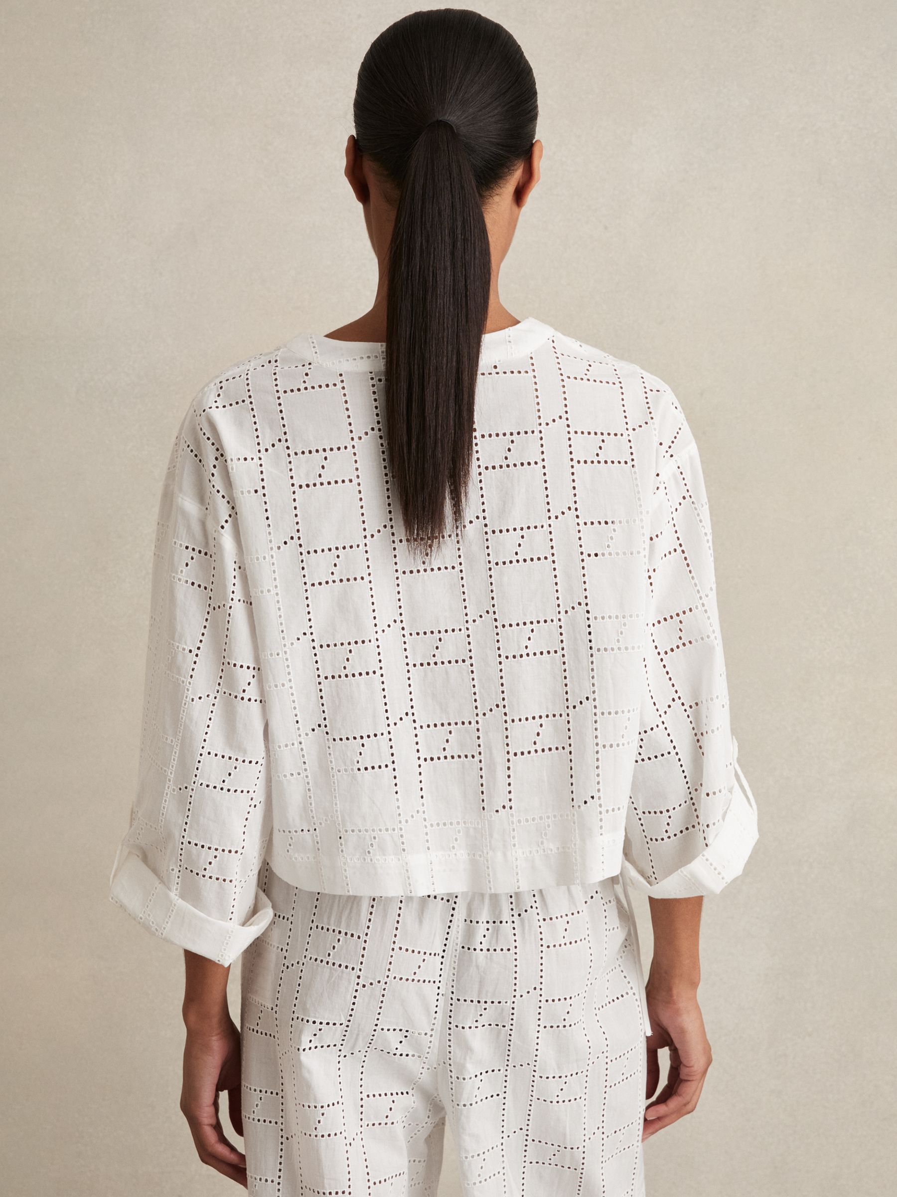 Cotton Broderie Tie-Front Top in White - Image 4 of 6