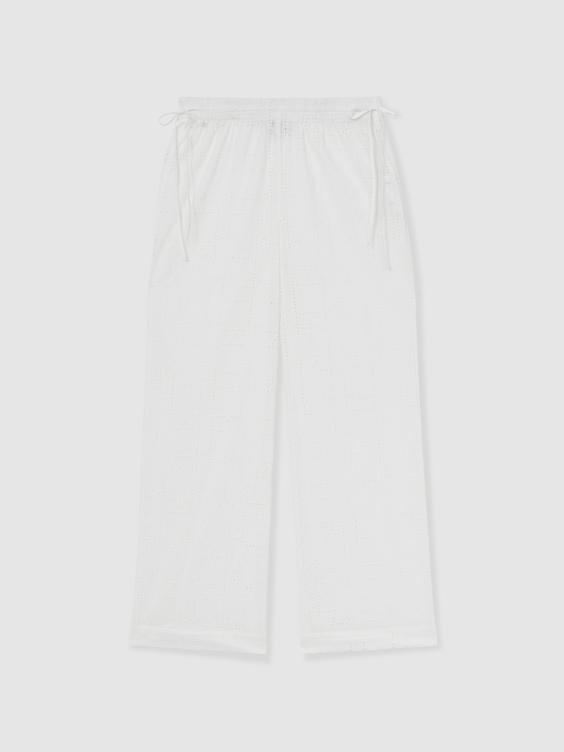 Cotton Broderie Side-Tie Trousers in White - Image 2 of 6