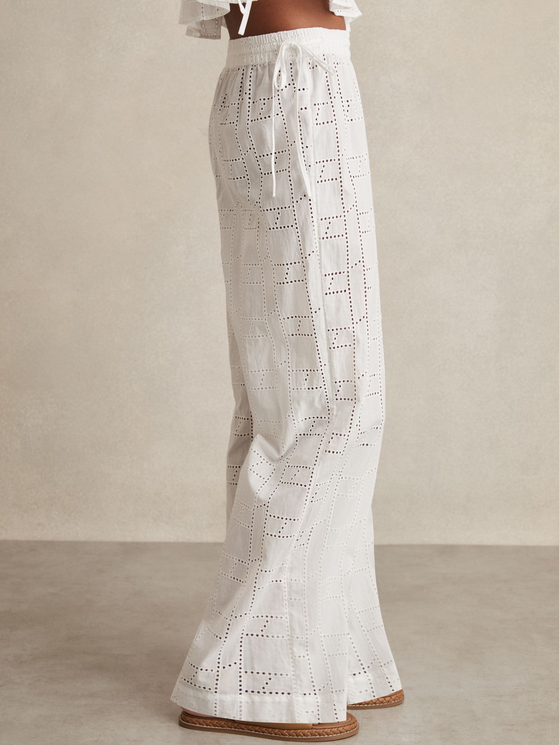 Cotton Broderie Side-Tie Trousers in White - Image 3 of 6