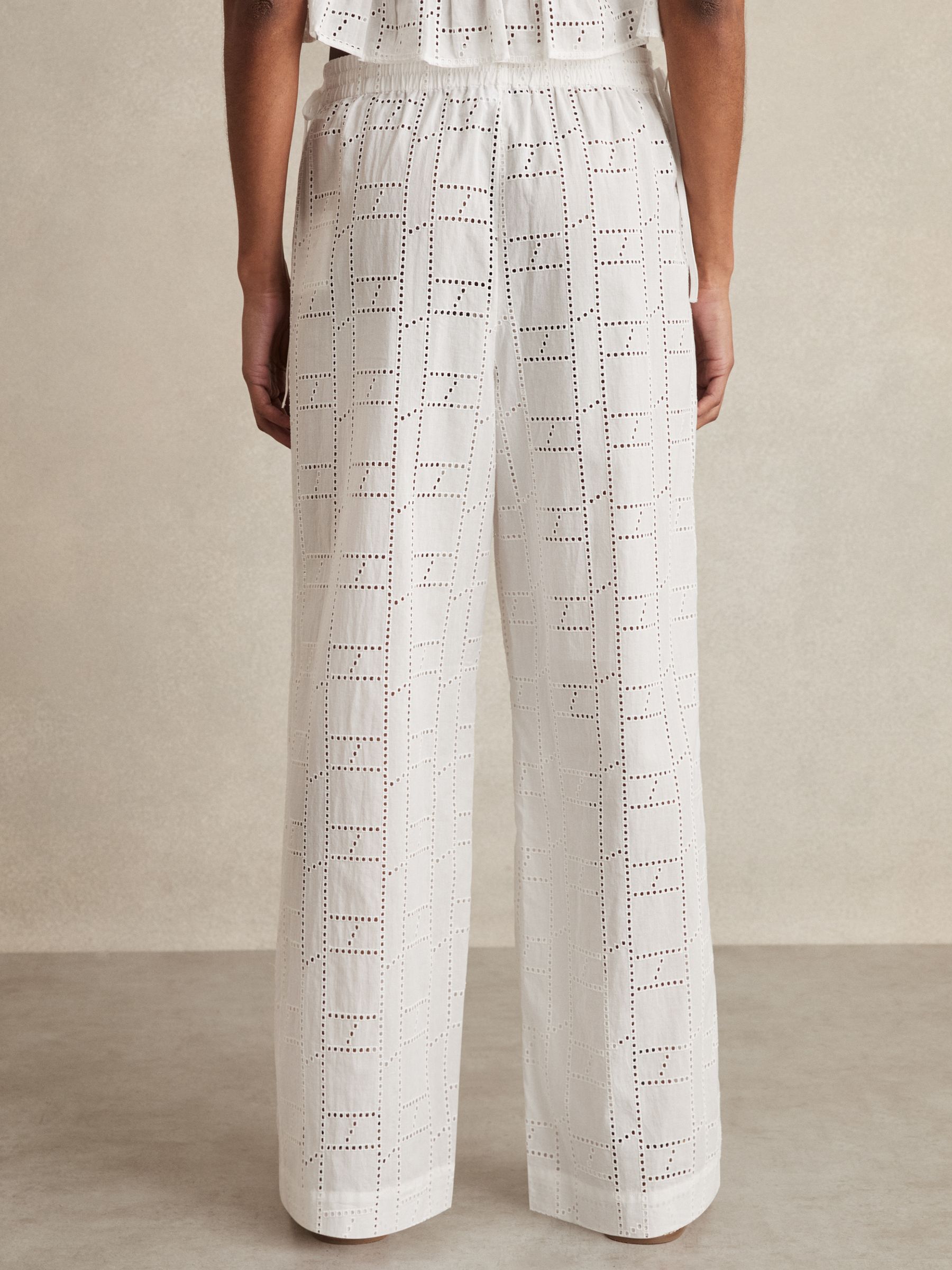 Cotton Broderie Side-Tie Trousers in White - Image 5 of 6