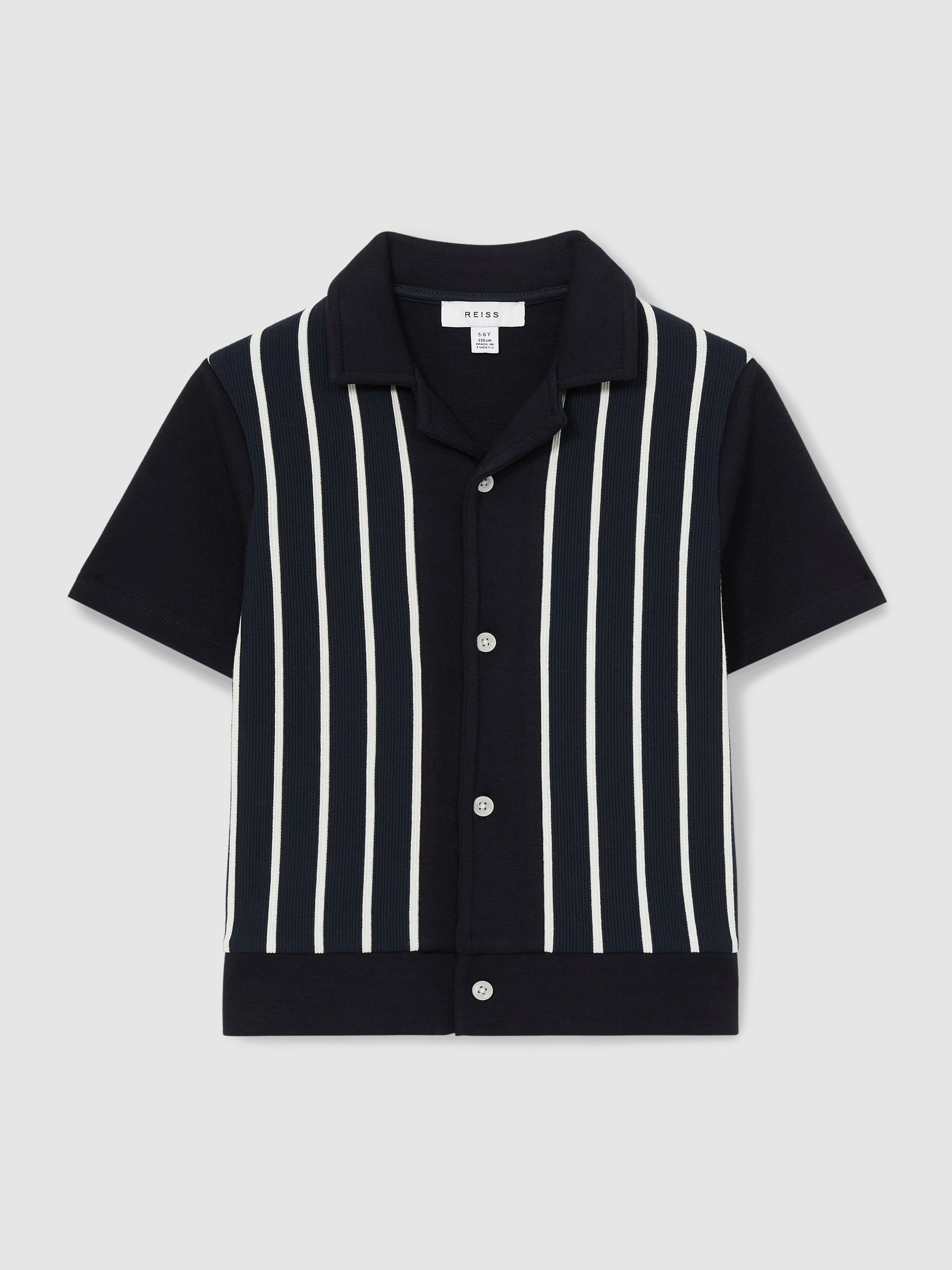 13-14 yrs Stripe Cuban Collar Shirt in Navy/White - Image 1 of 4 13-14 yrs Stripe Cuban Collar Shirt in Navy/White - Image 1 of 4