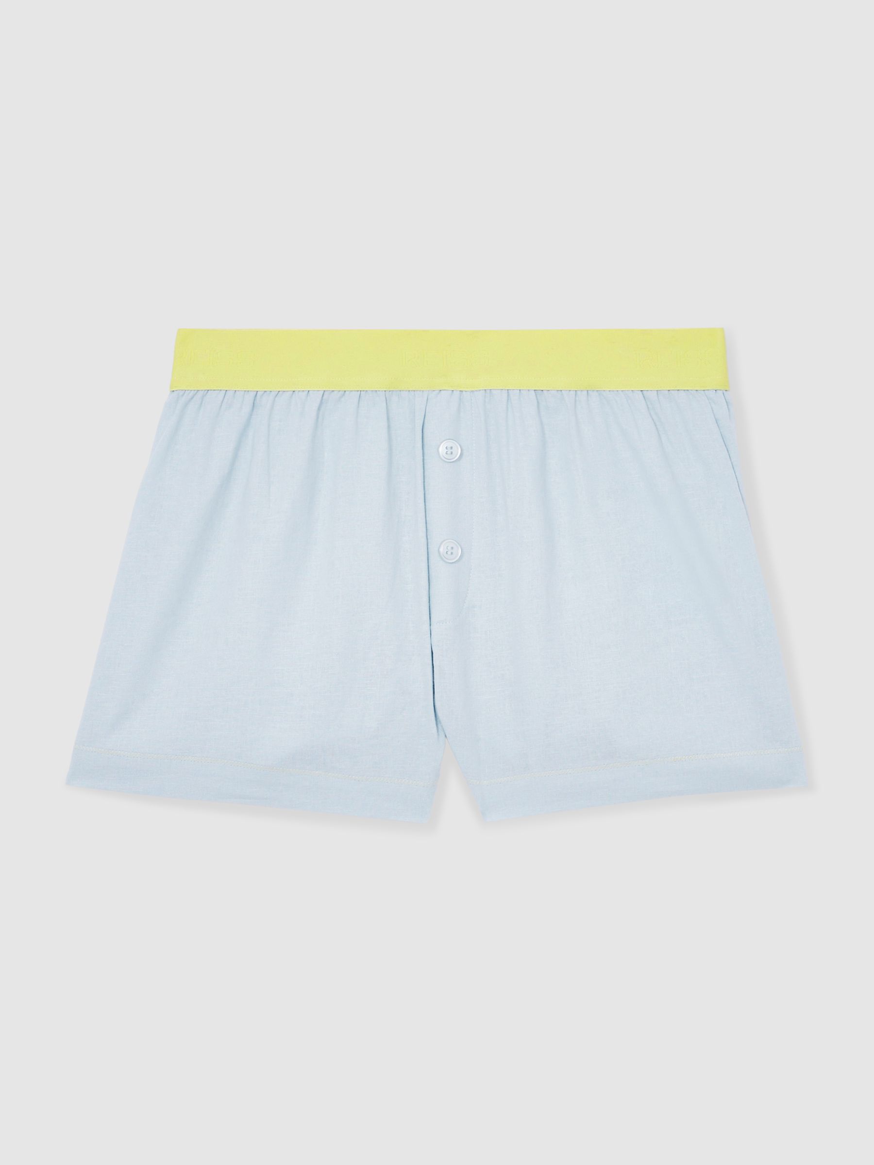Linen-Blend Contrast-Waist Boxer Shorts in Blue - Image 2 of 6