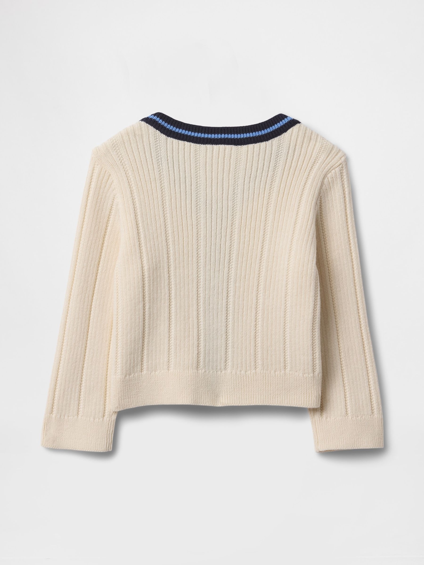 Cream Cotton V-Neck Ribbed Knit Cardigan (Newborn-24mths) - Image 2 of 3