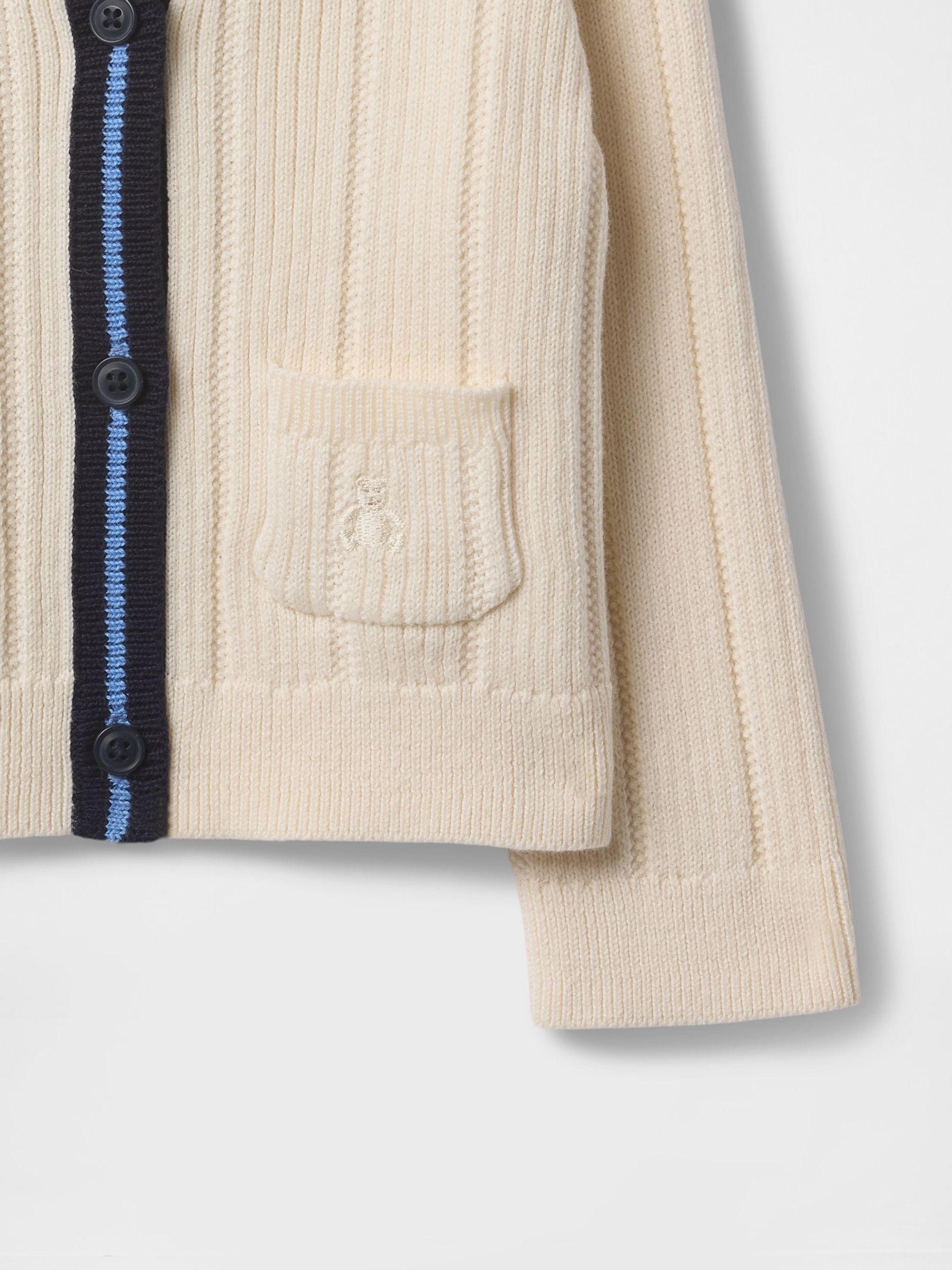 Cream Cotton V-Neck Ribbed Knit Cardigan (Newborn-24mths) - Image 3 of 3