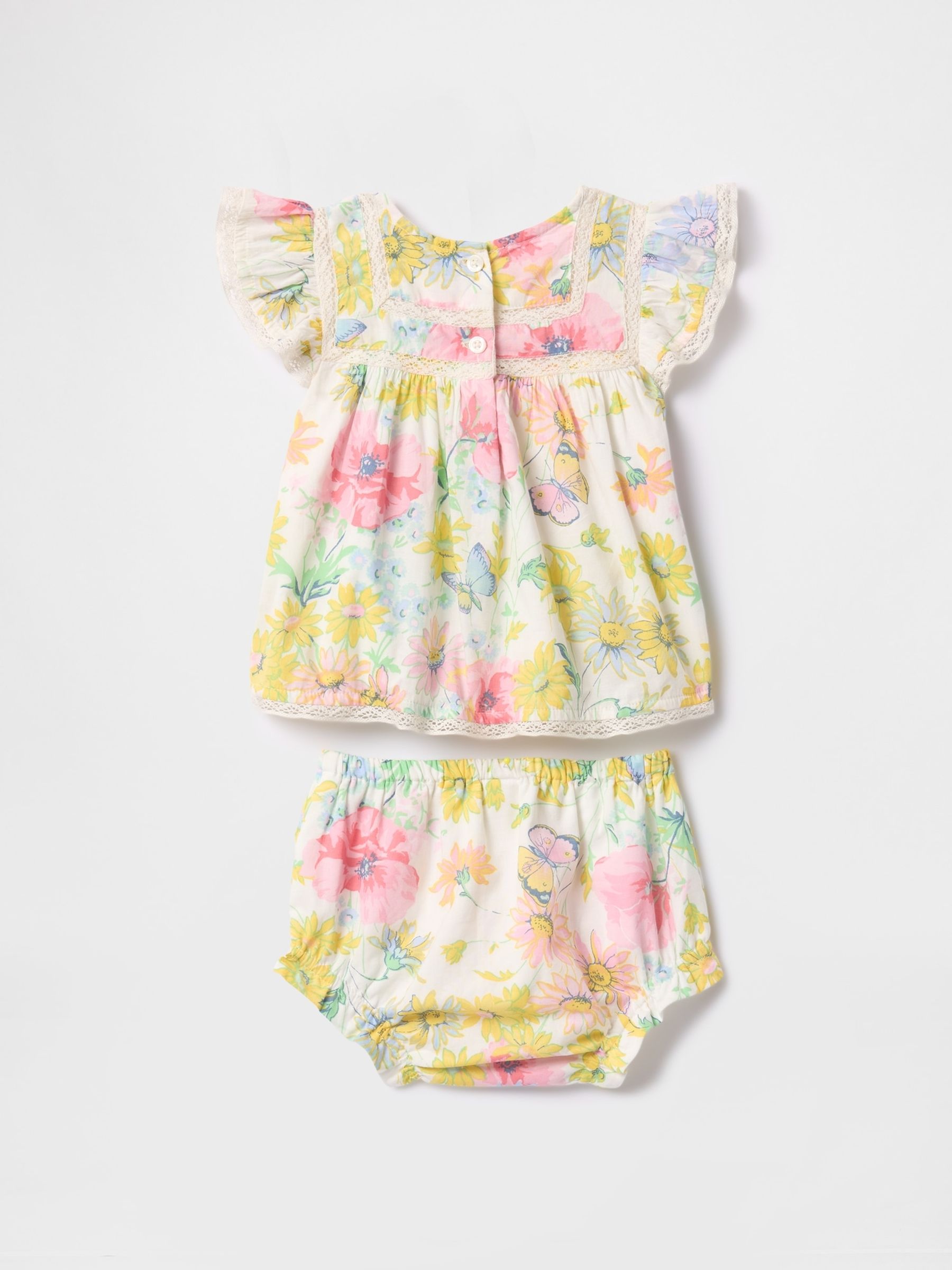 Cream Floral Linen-Cotton Ruffle Outfit Set (Newborn-24mths) - Image 2 of 3