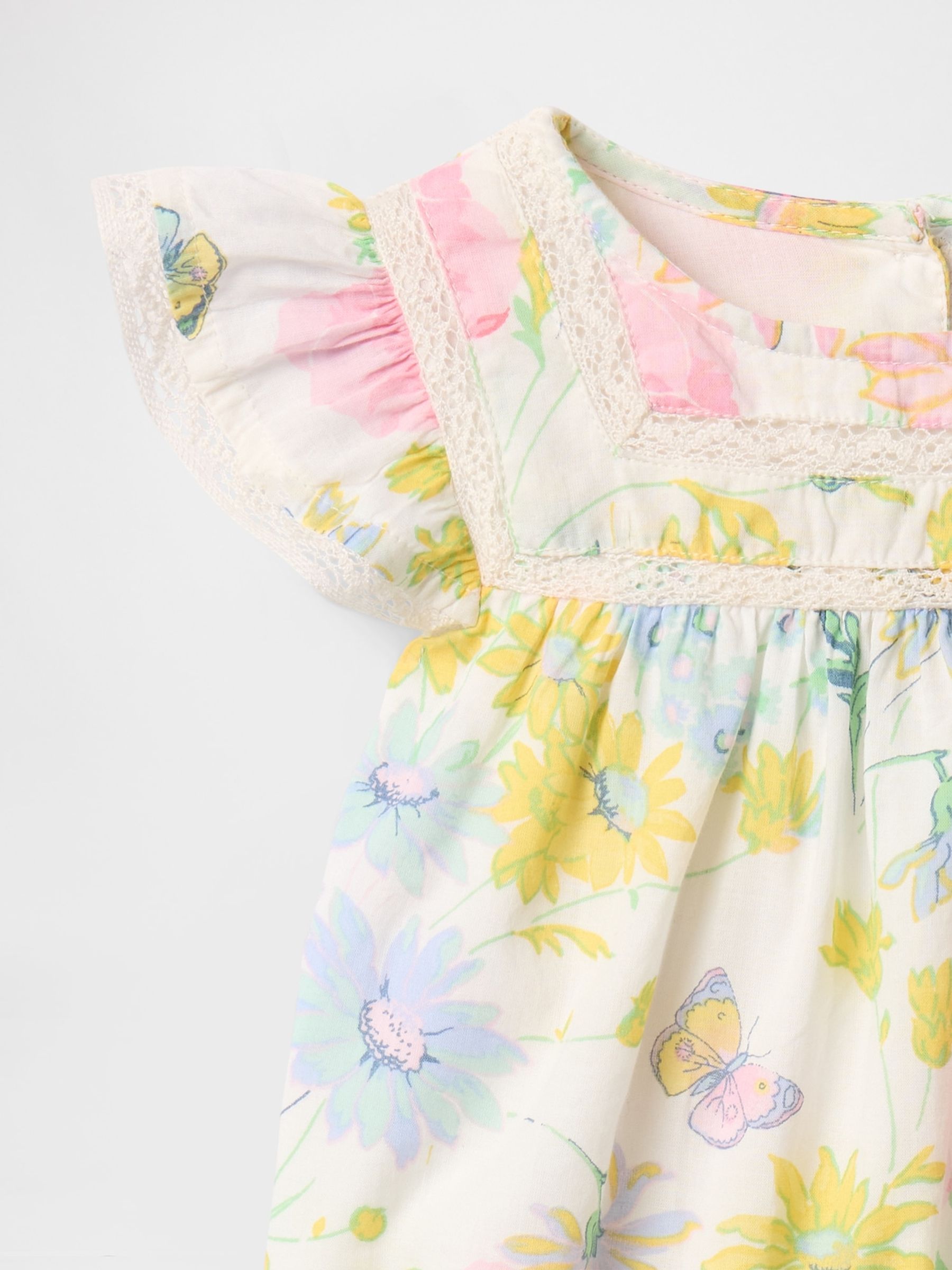 Cream Floral Linen-Cotton Ruffle Outfit Set (Newborn-24mths) - Image 3 of 3