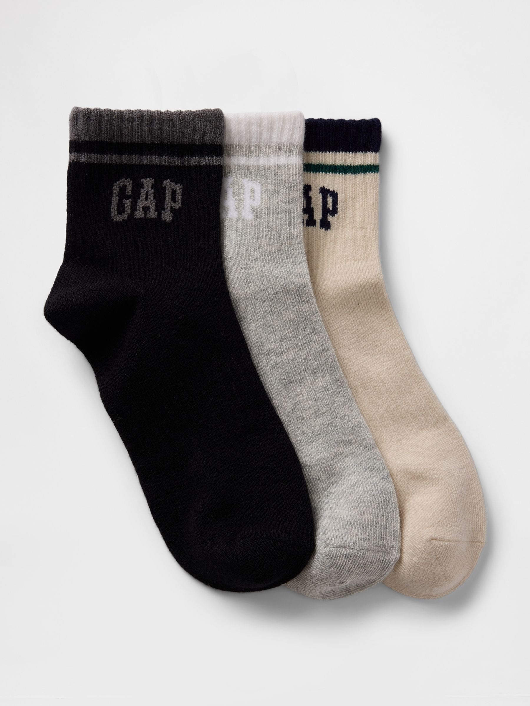 Black,Grey & Beige Logo Quarter Crew Socks 3-Pack - Image 1 of 1