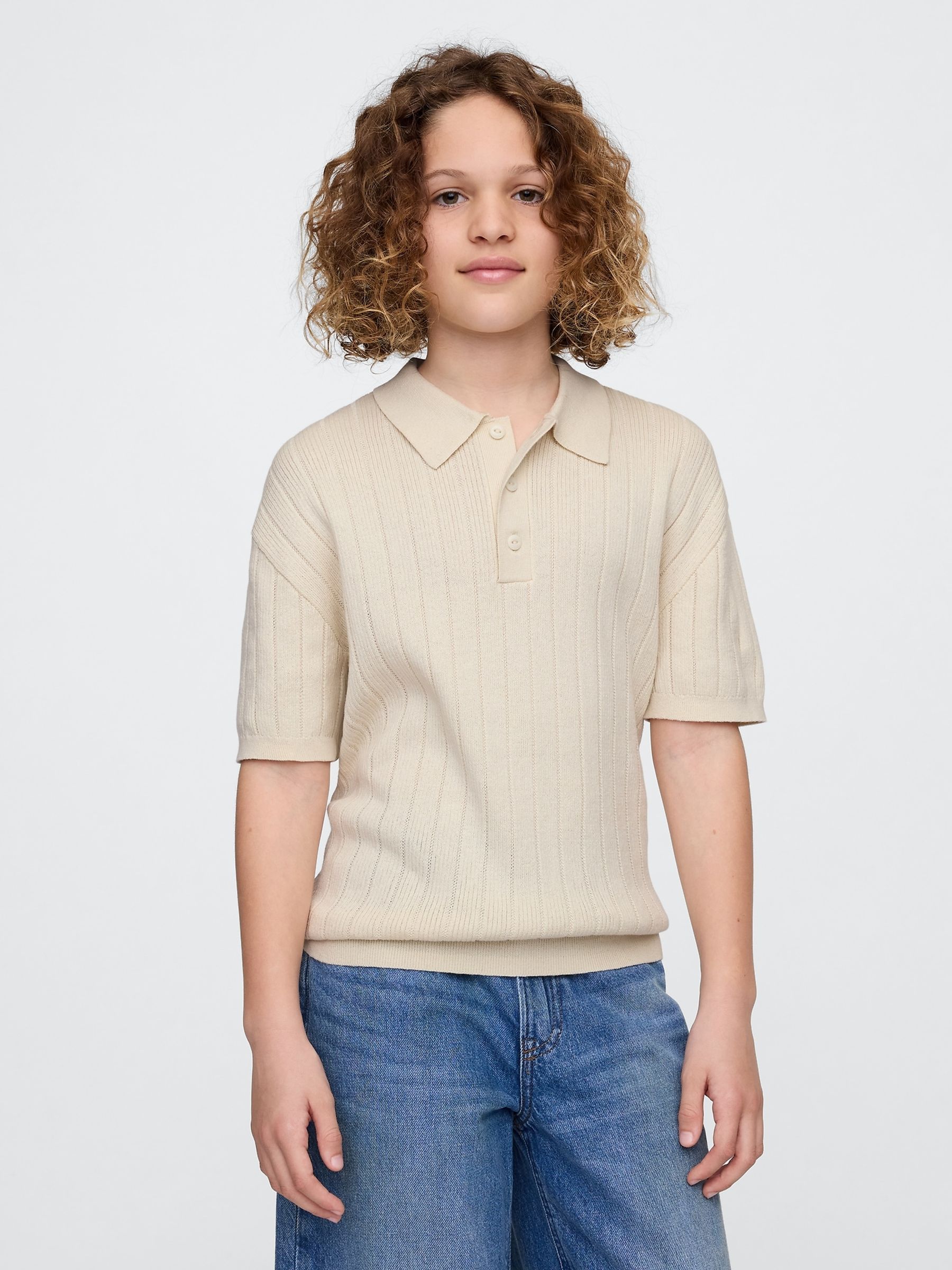 Brown Rib Knit Polo Shirt (4-13yrs) - Image 1 of 5