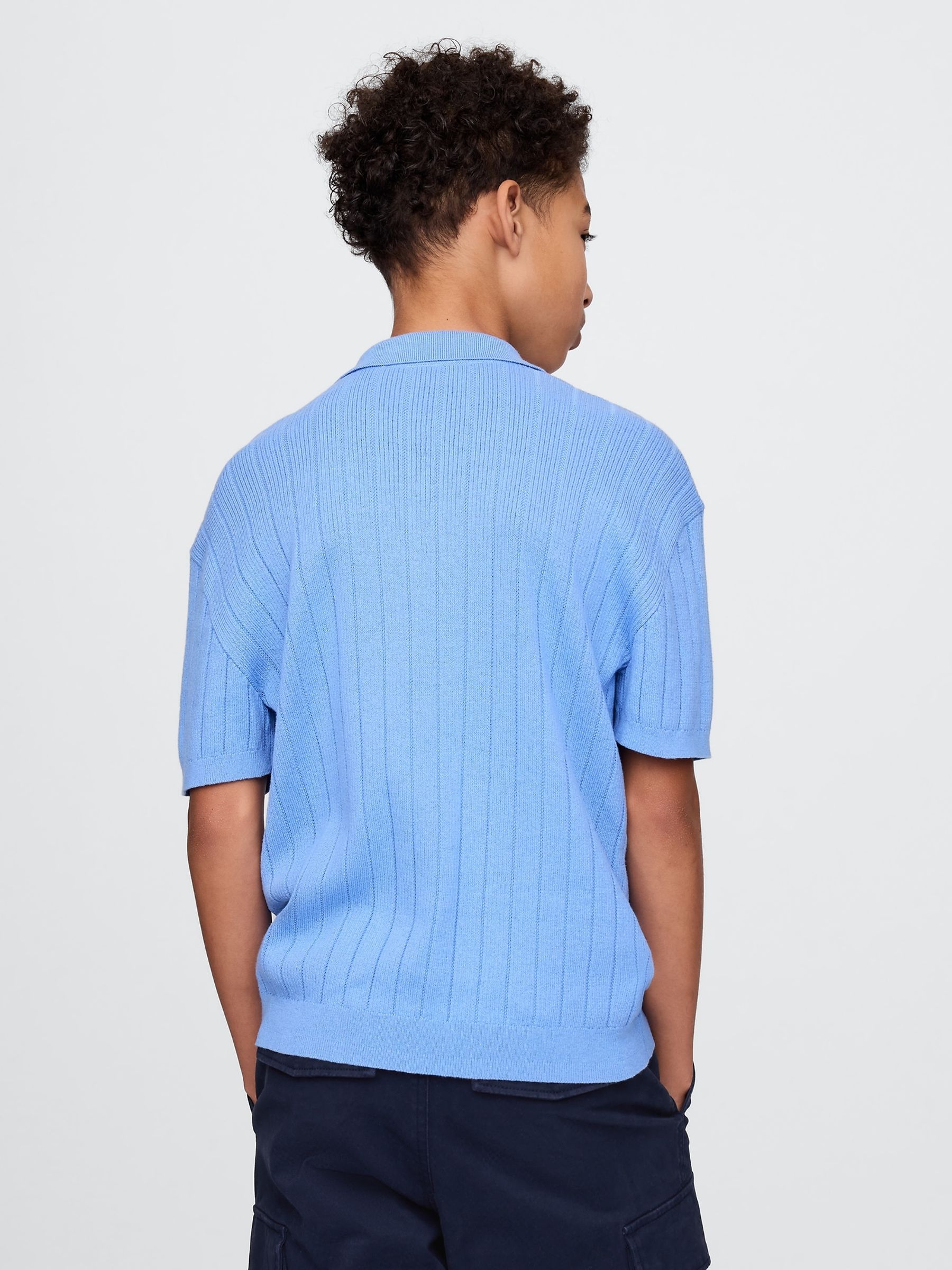 Blue Rib Knit Polo Shirt (4-13yrs) - Image 2 of 4