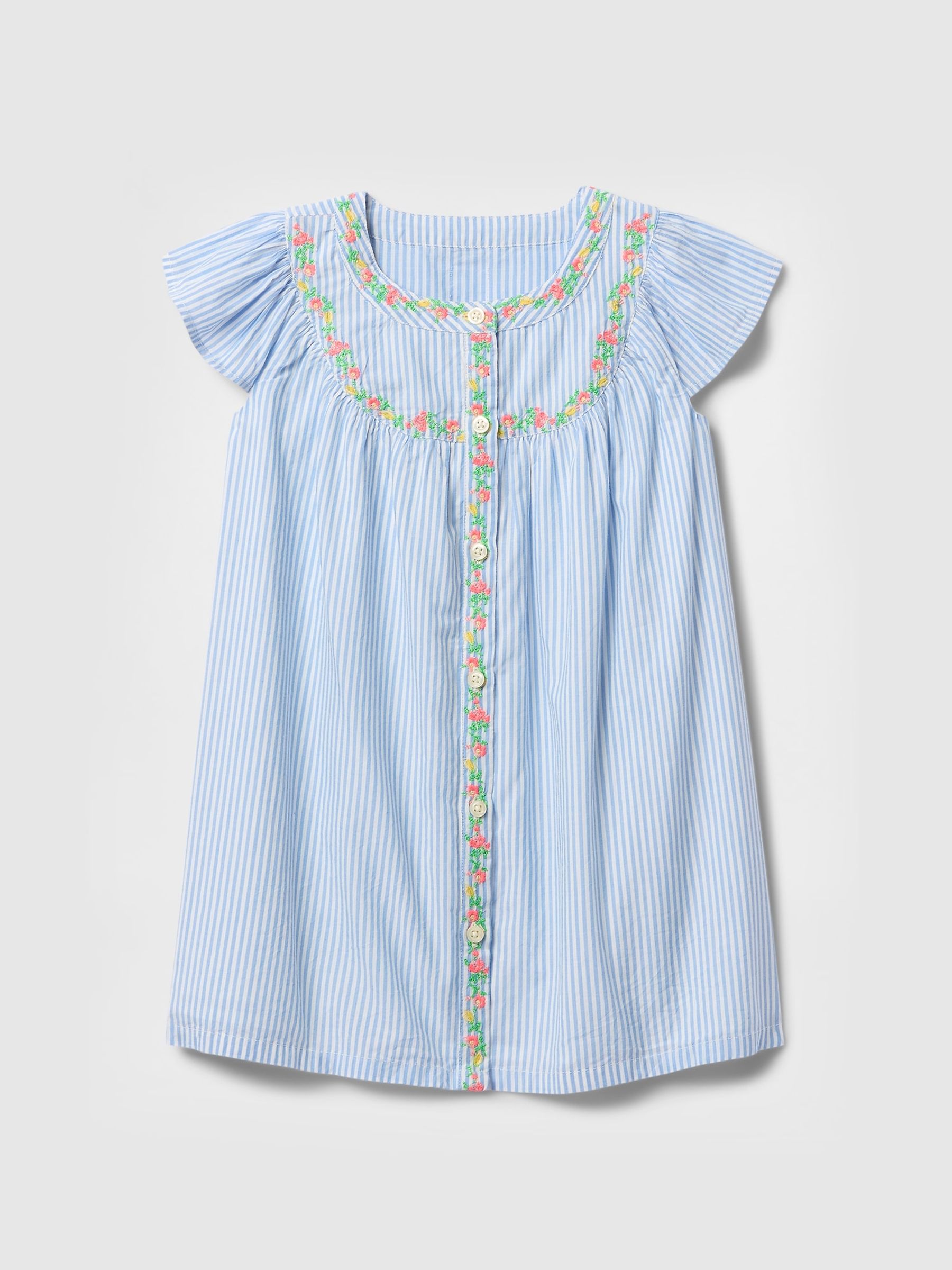 Blue Flutter-Sleeve Shirtdress (6mths-5yrs) - Image 2 of 3