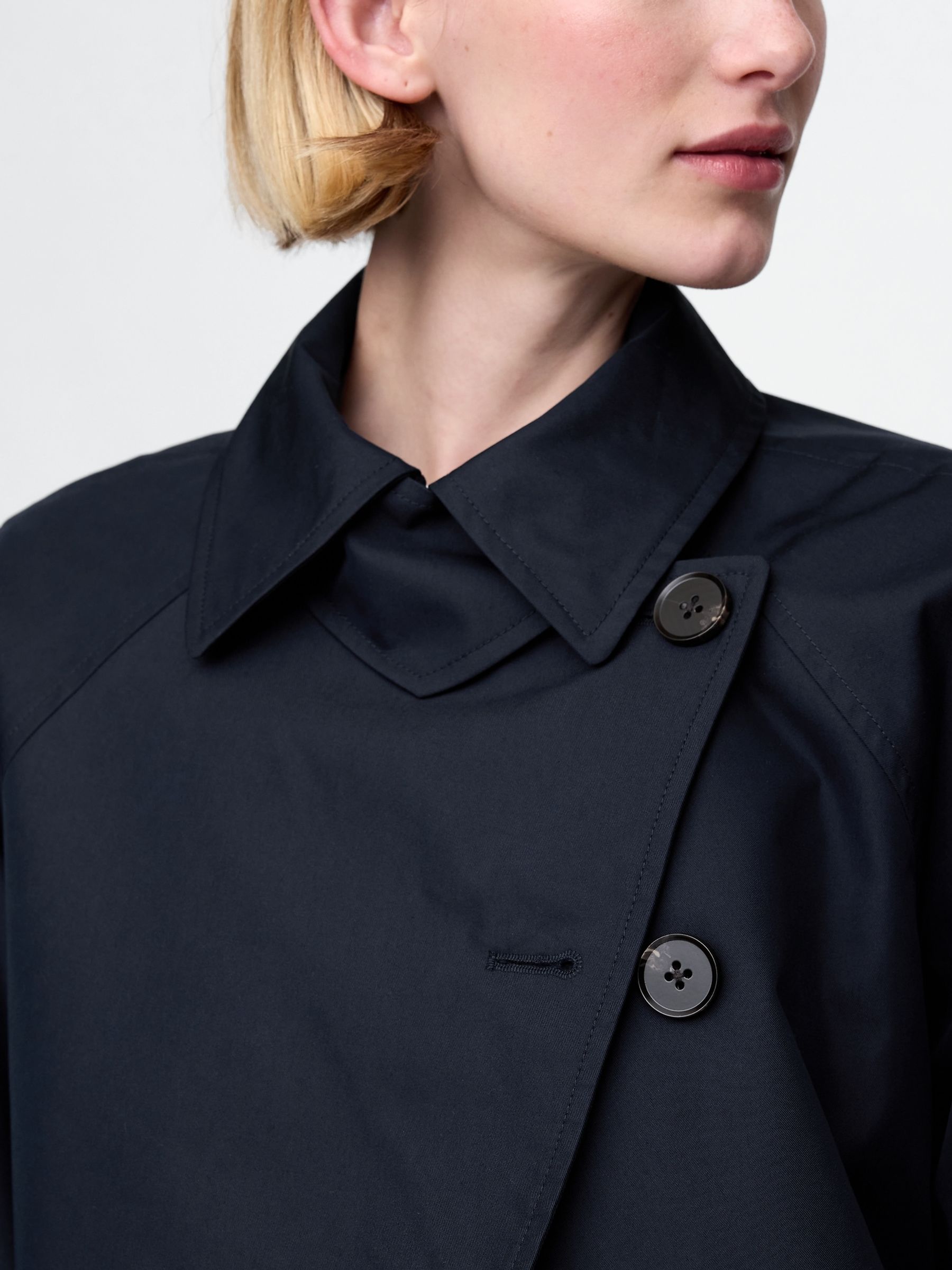 Navy Blue Asymmetrical Short Trench Jacket - Image 4 of 5