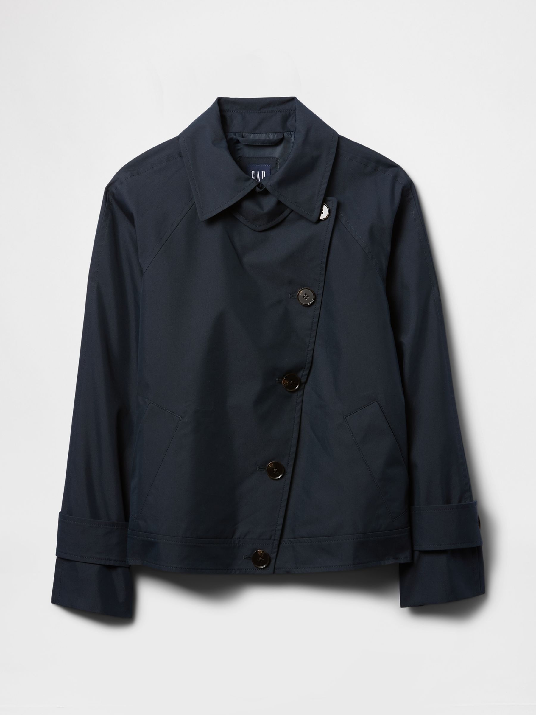Navy Blue Asymmetrical Short Trench Jacket - Image 5 of 5