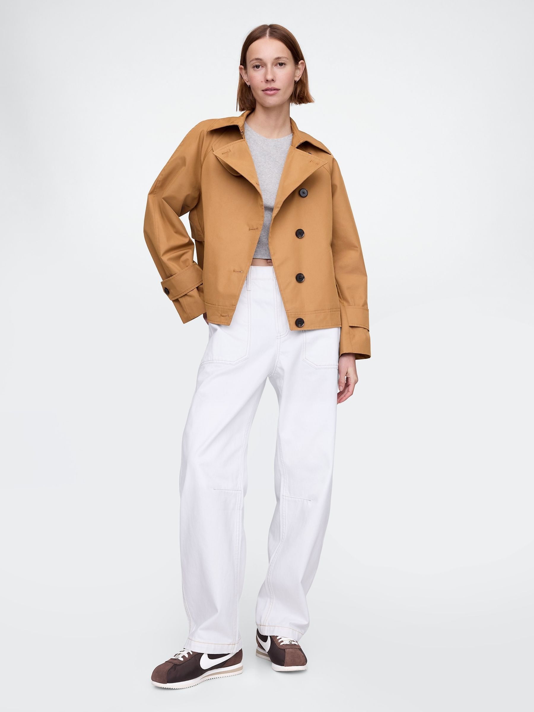 Brown Asymmetrical Short Trench Jacket - Image 3 of 5