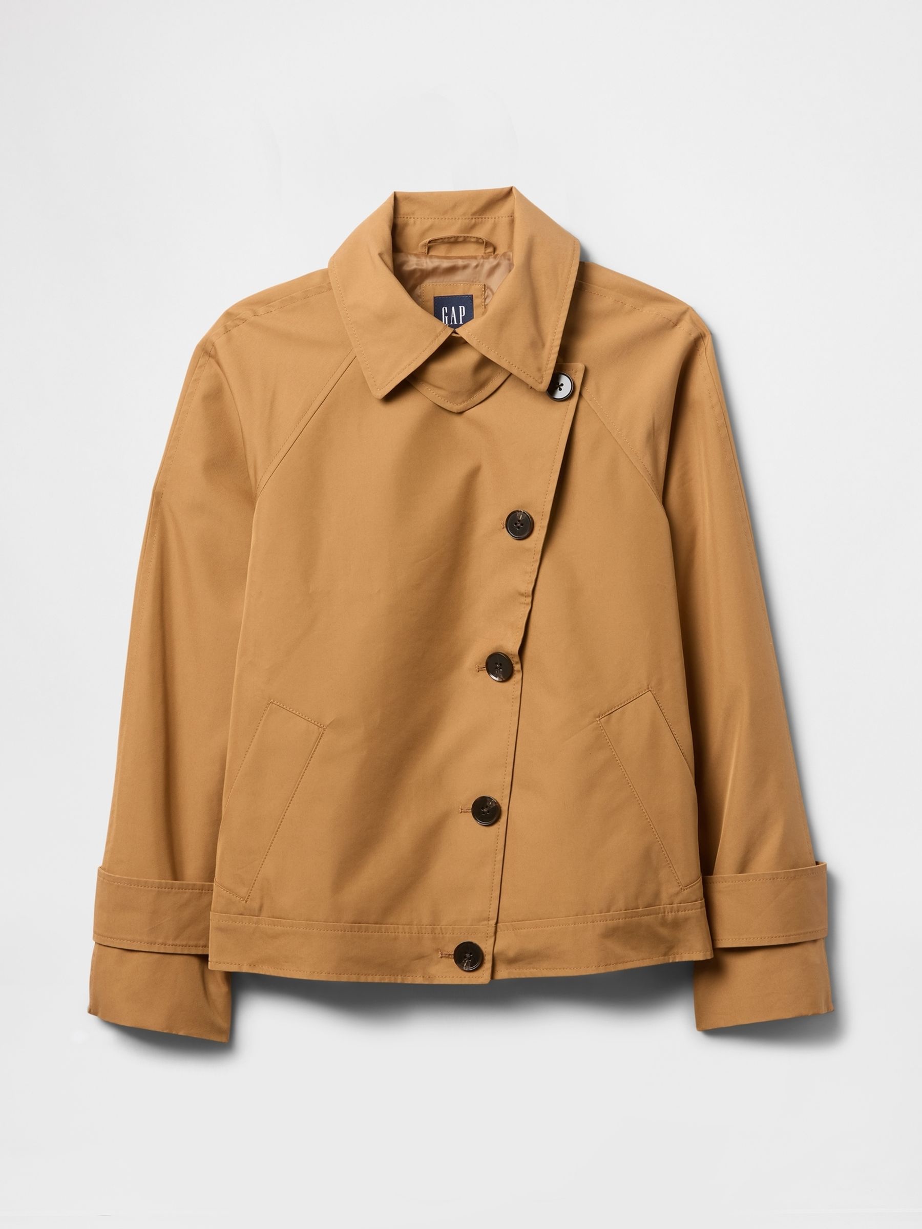 Brown Asymmetrical Short Trench Jacket - Image 5 of 5