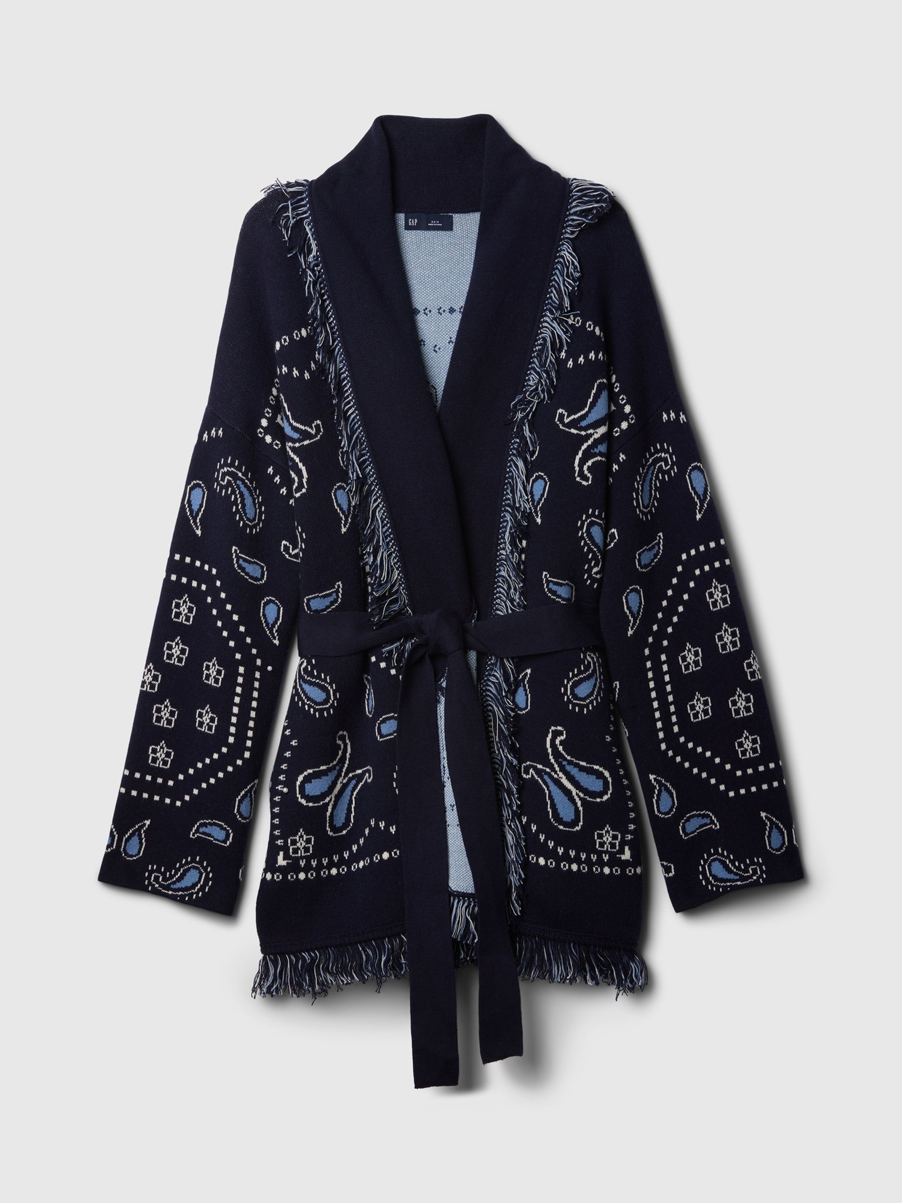 Navy Blue Oversized Fringe Shawl Cardigan - Image 5 of 5