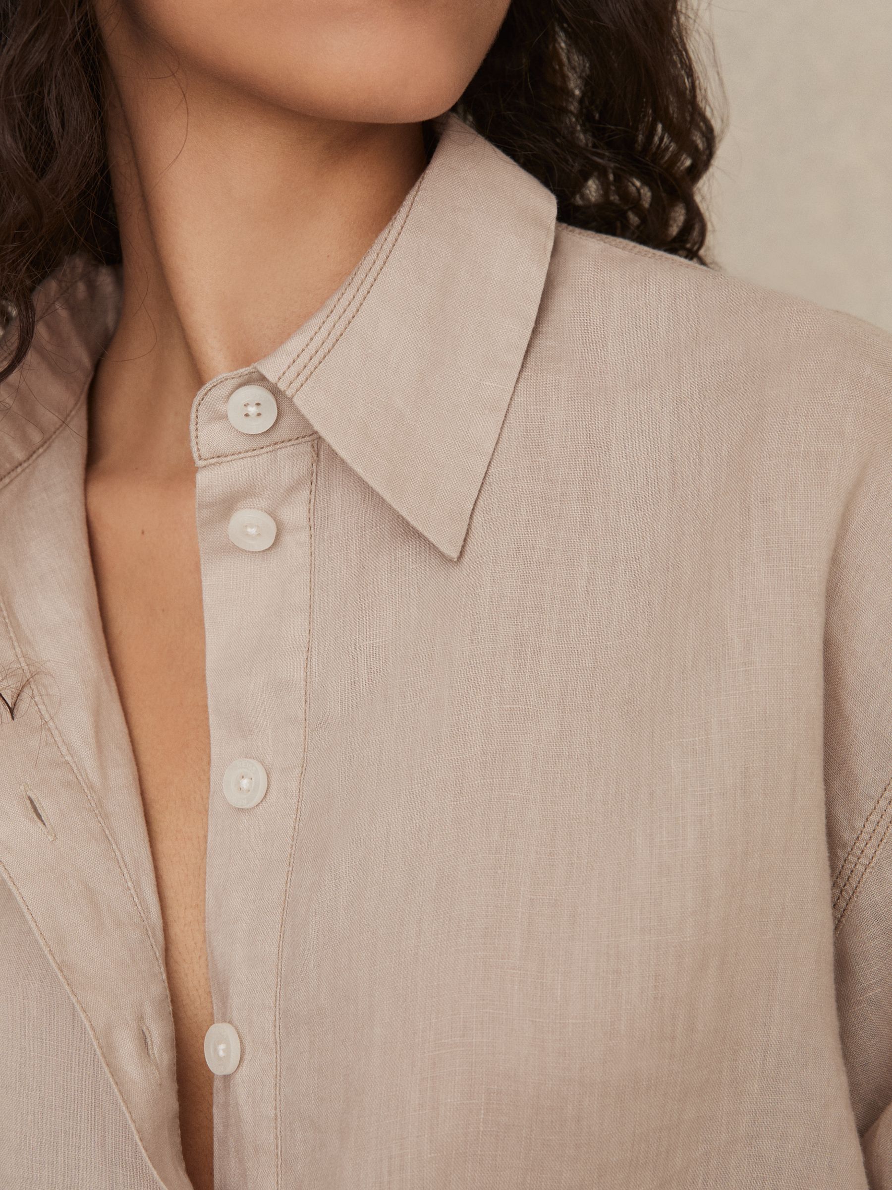 Linen Overhead Open-Collar Shirt in Neutral - Image 4 of 7