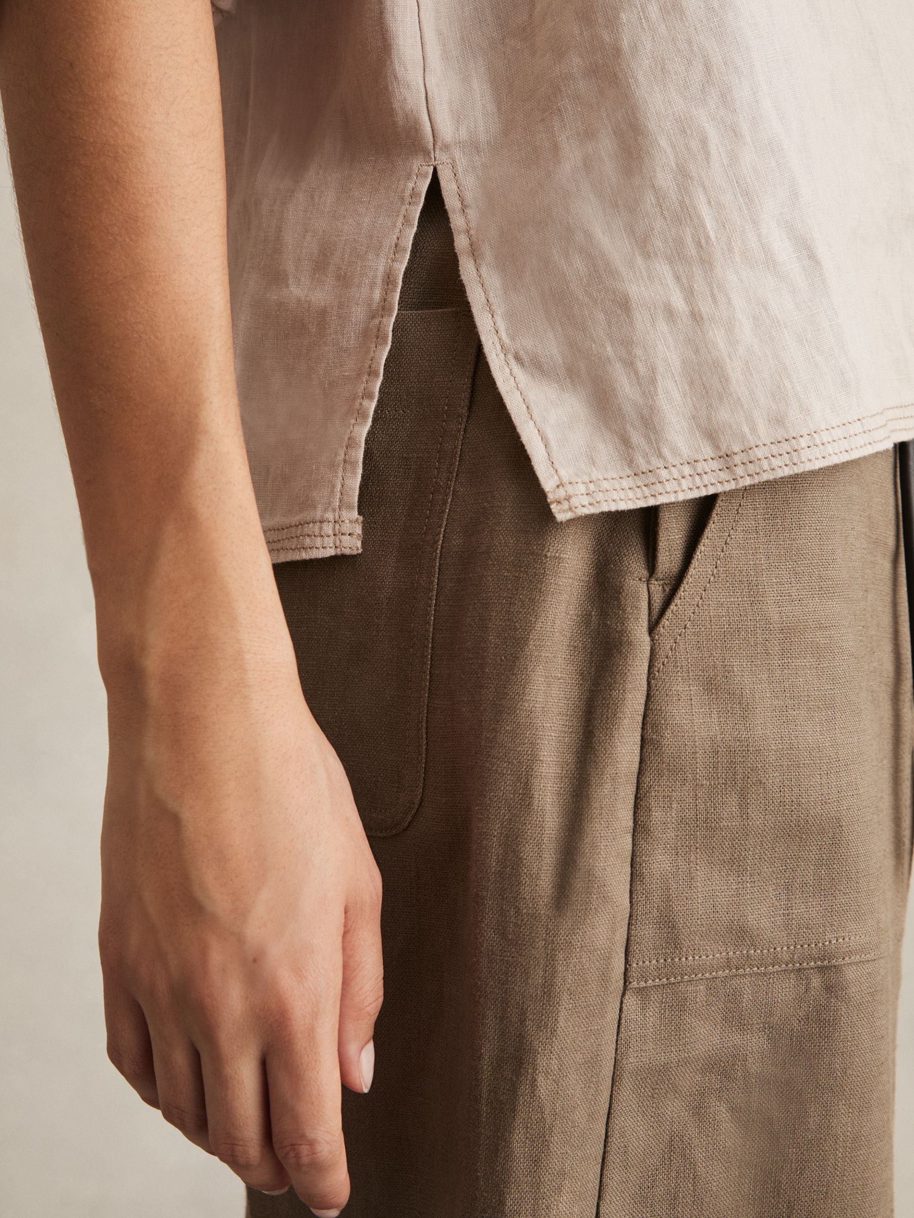 Linen Overhead Open-Collar Shirt in Neutral - image 5