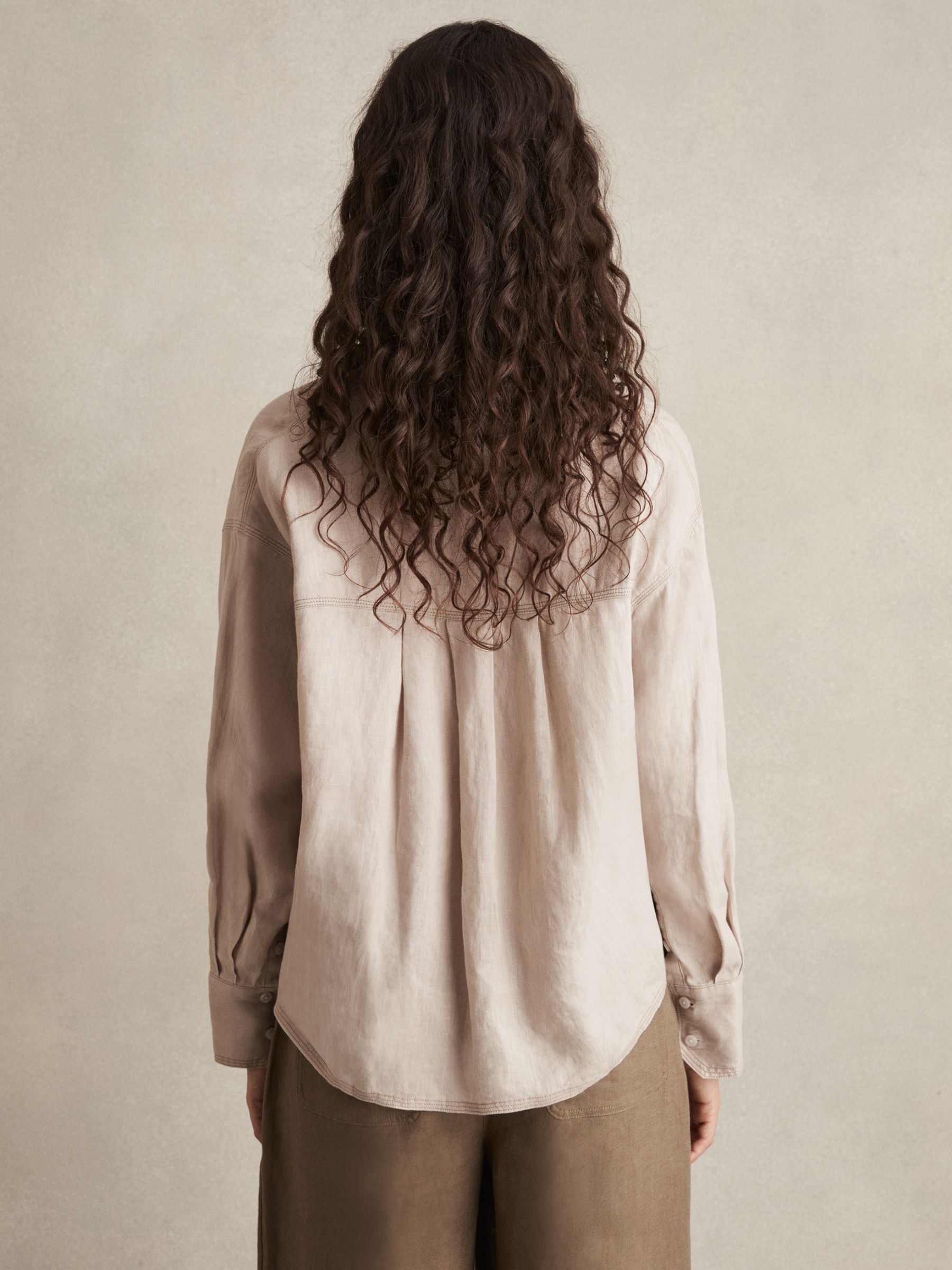 Reiss Linen Overhead Open-Collar Shirt in Neutral | REISS