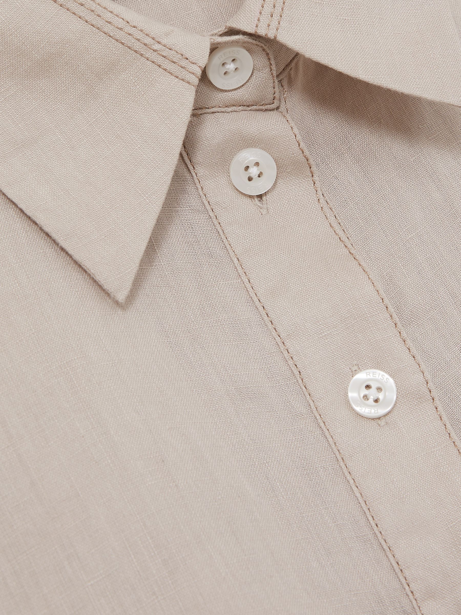 Reiss Linen Overhead Open-Collar Shirt in Neutral | REISS