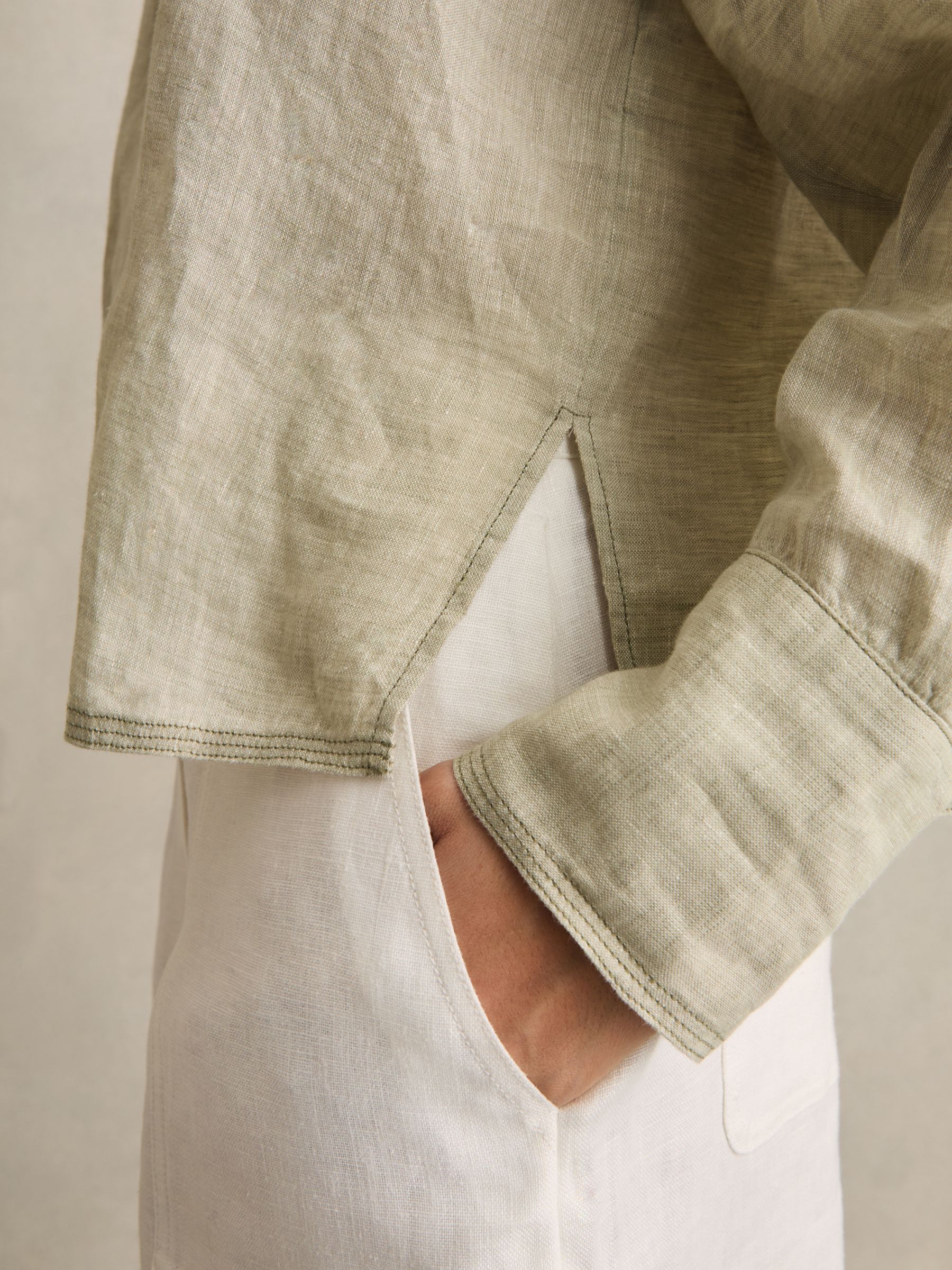 Linen Overhead Open-Collar Shirt in Sage - Image 5 of 6