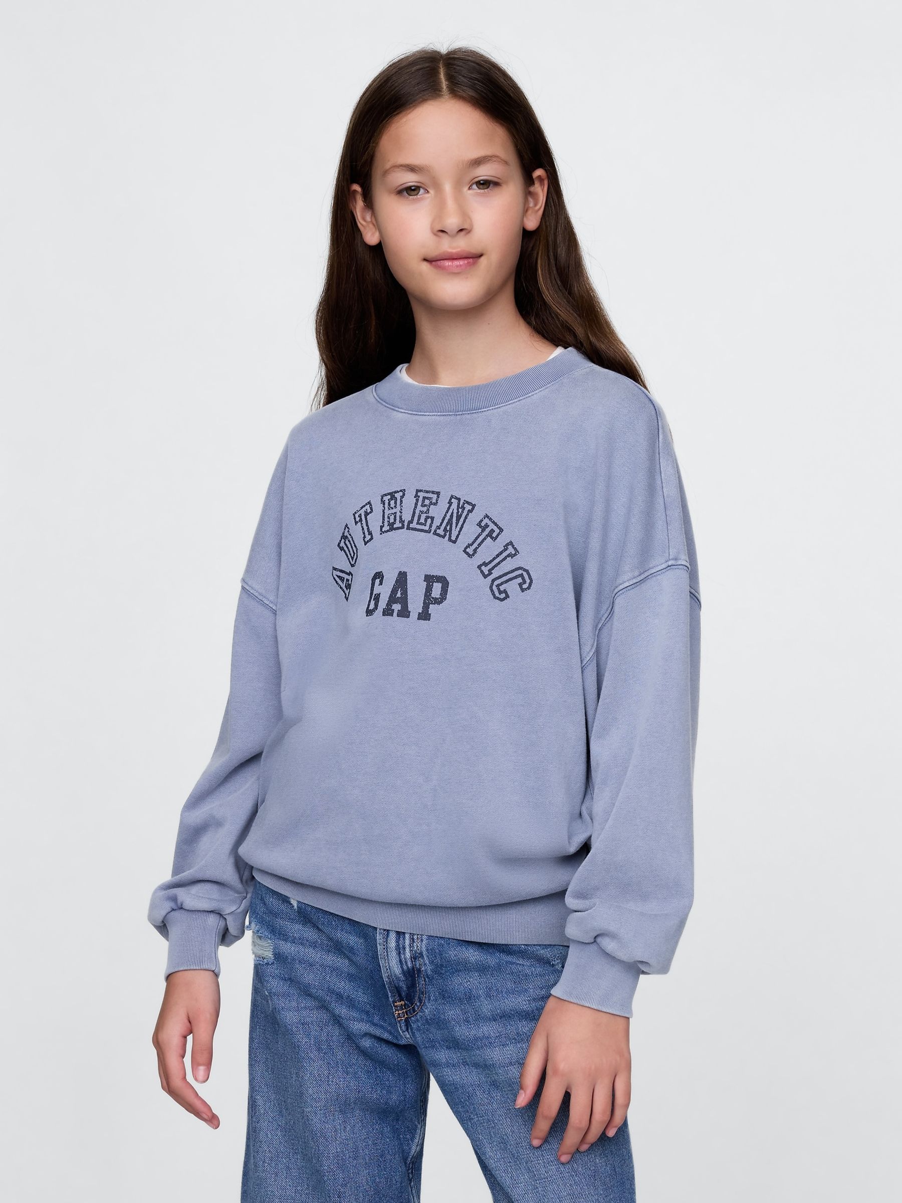 Blue Logo Vintage Fleece-Lined Oversized Sweatshirt (4-13yrs) - Image 1 of 5