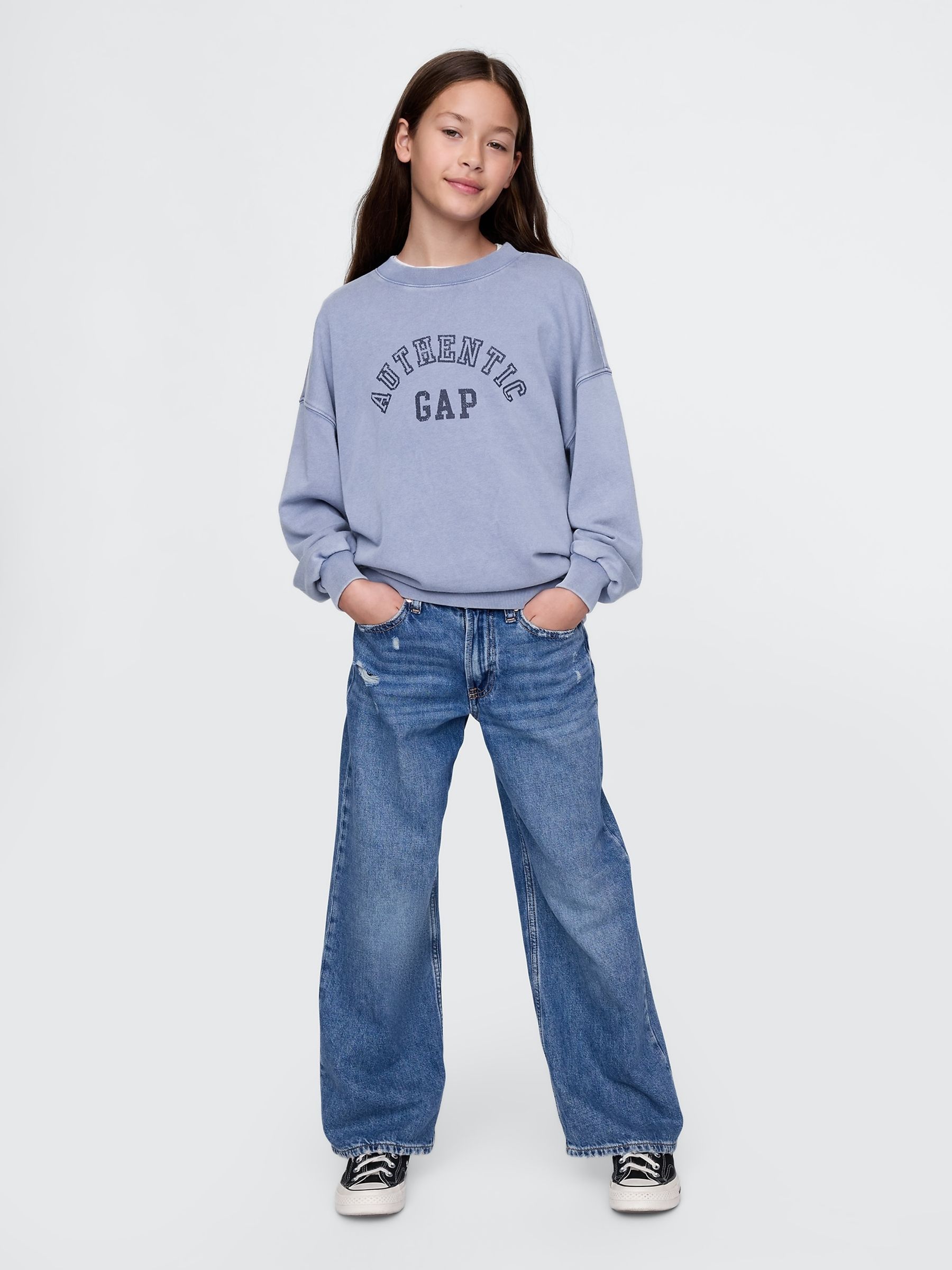Blue Logo Vintage Fleece-Lined Oversized Sweatshirt (4-13yrs) - Image 3 of 5