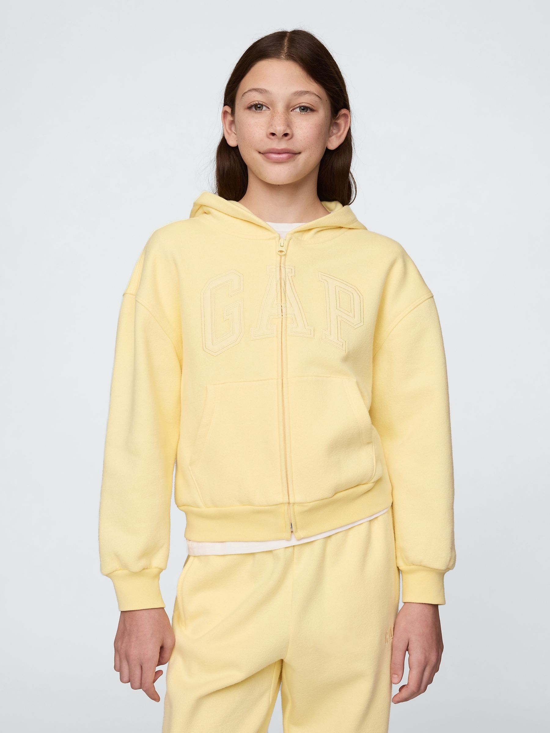 Butter Yellow Vintage Soft Oversized Logo Zip Up Hoodie (4-13yrs) - Image 1 of 5