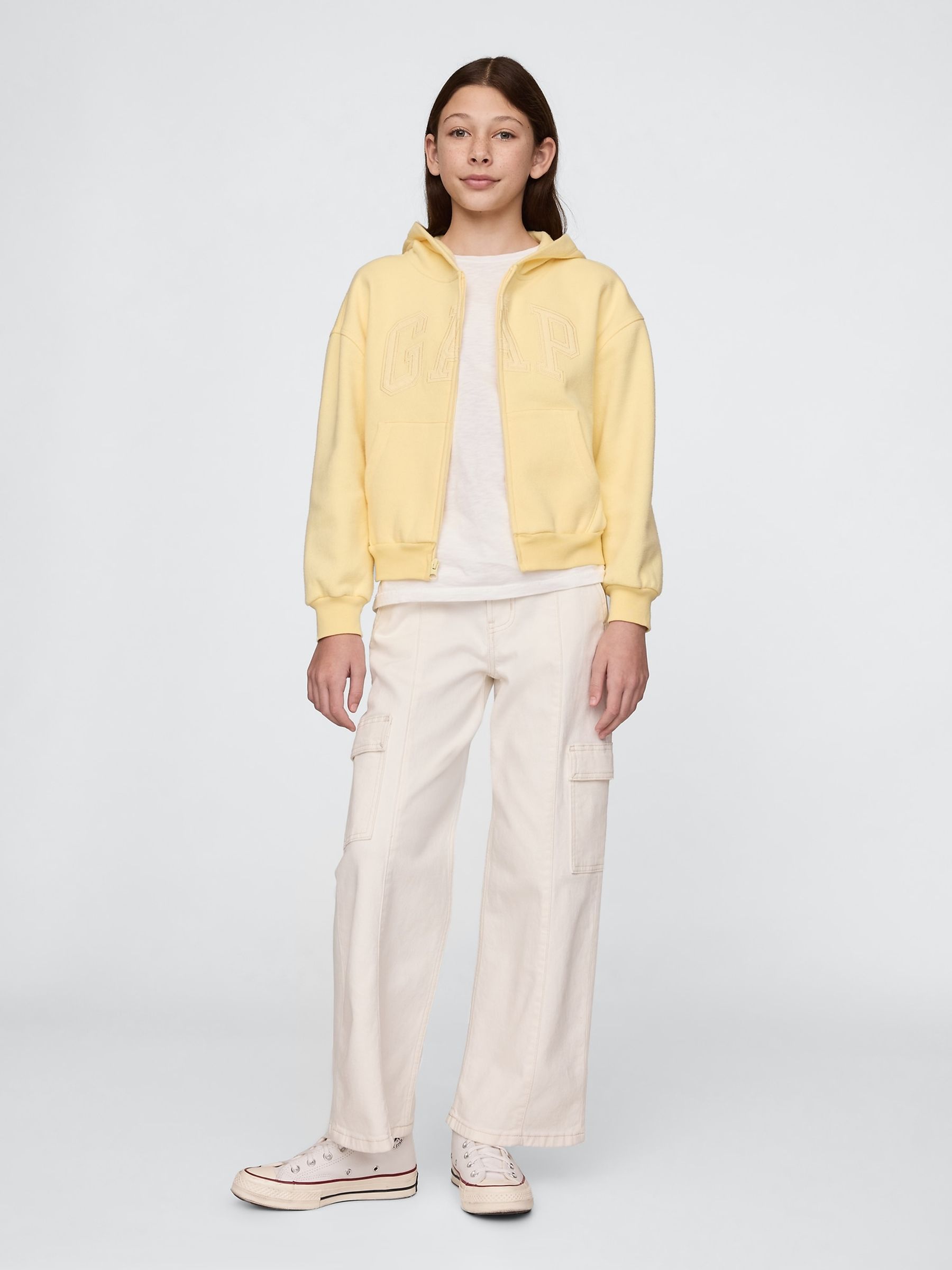 Butter Yellow Vintage Soft Oversized Logo Zip Up Hoodie (4-13yrs) - Image 3 of 5