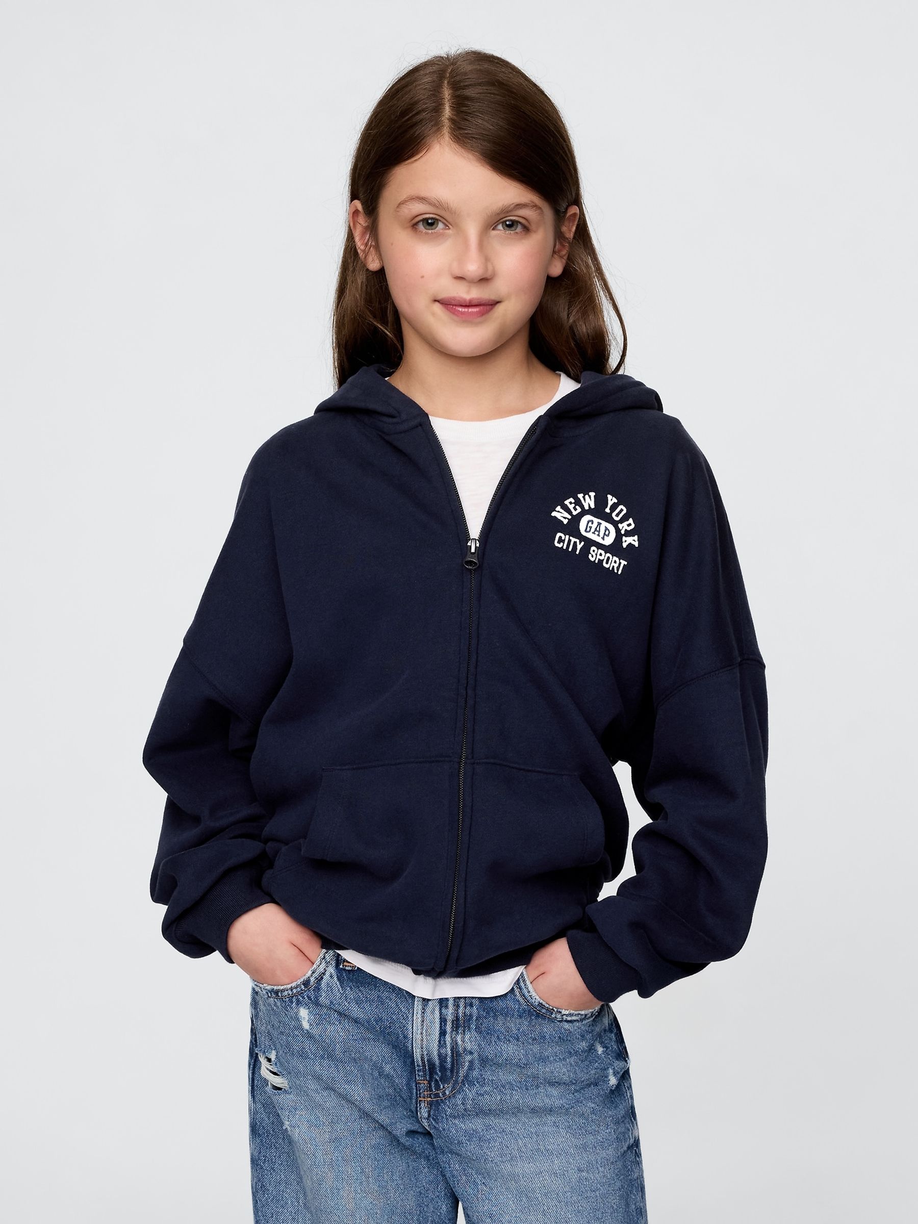 Navy Blue Vintage Soft Full-Zip Sport Logo Hoodie (4-13yrs) | Gap
