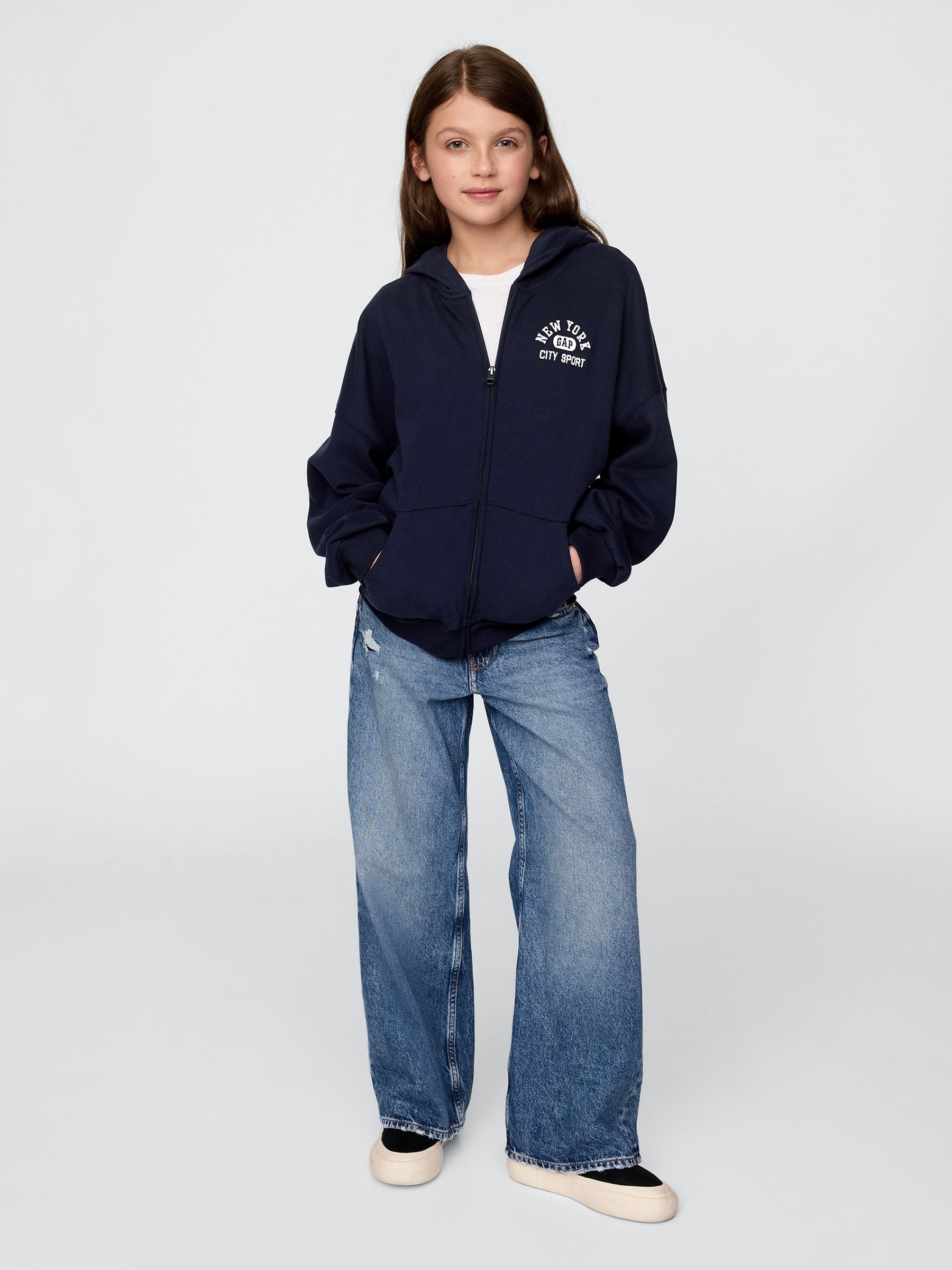 Navy Blue Vintage Soft Full-Zip Sport Logo Hoodie (4-13yrs) - Image 3 of 5